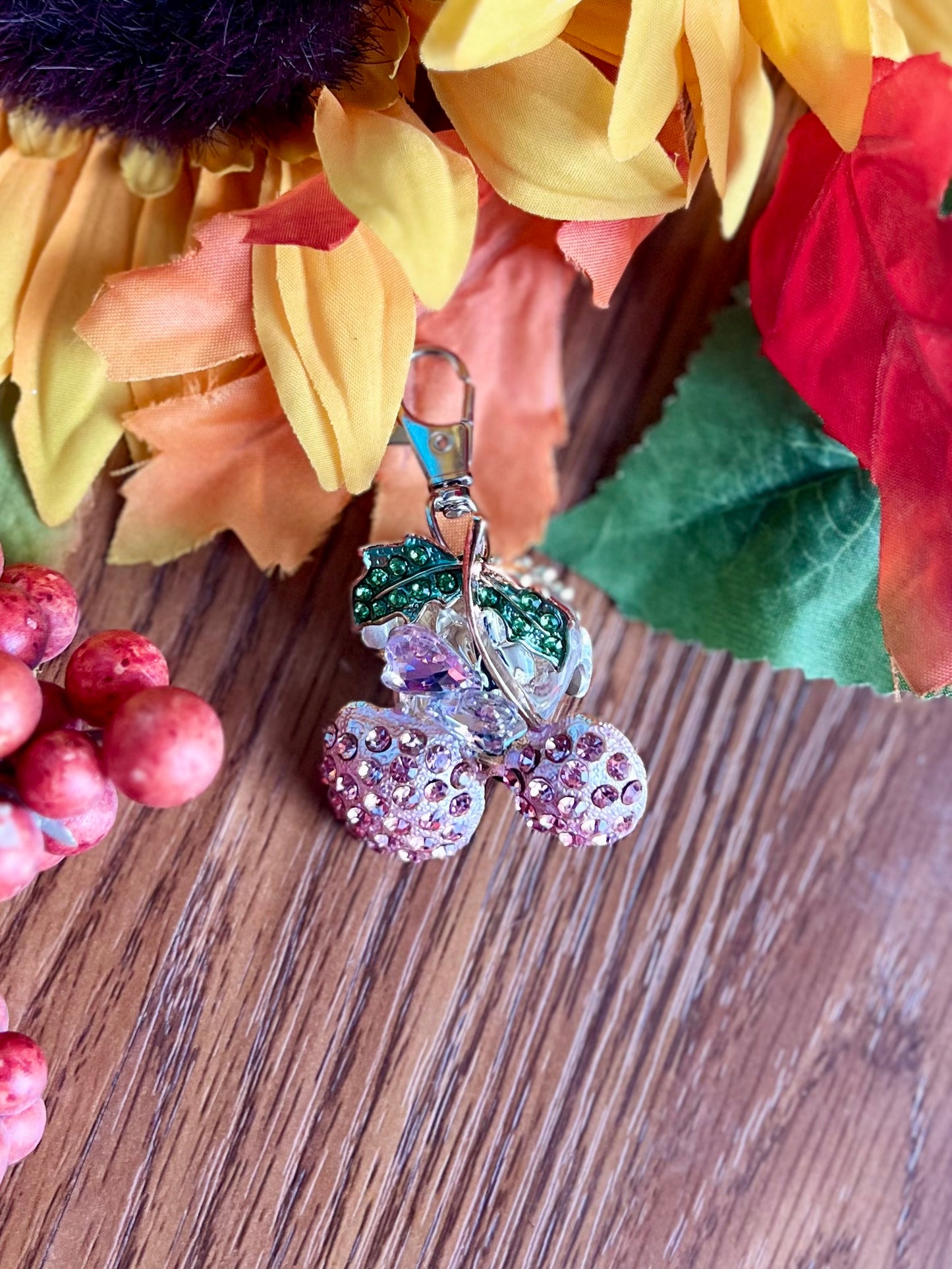 Double Sided Cherry Bling Zipper Pull