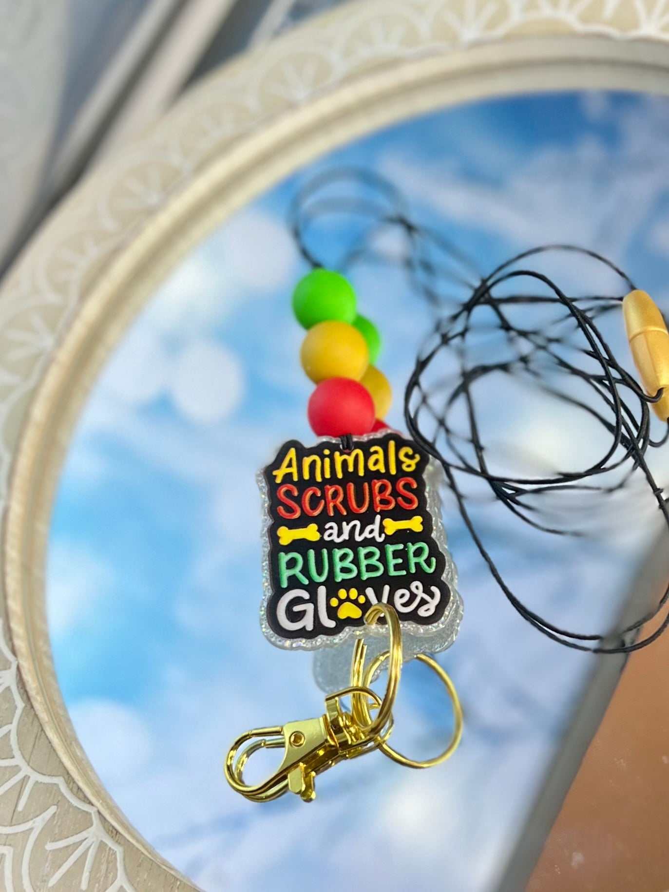 Animals scrubs rubber gloves lanyard