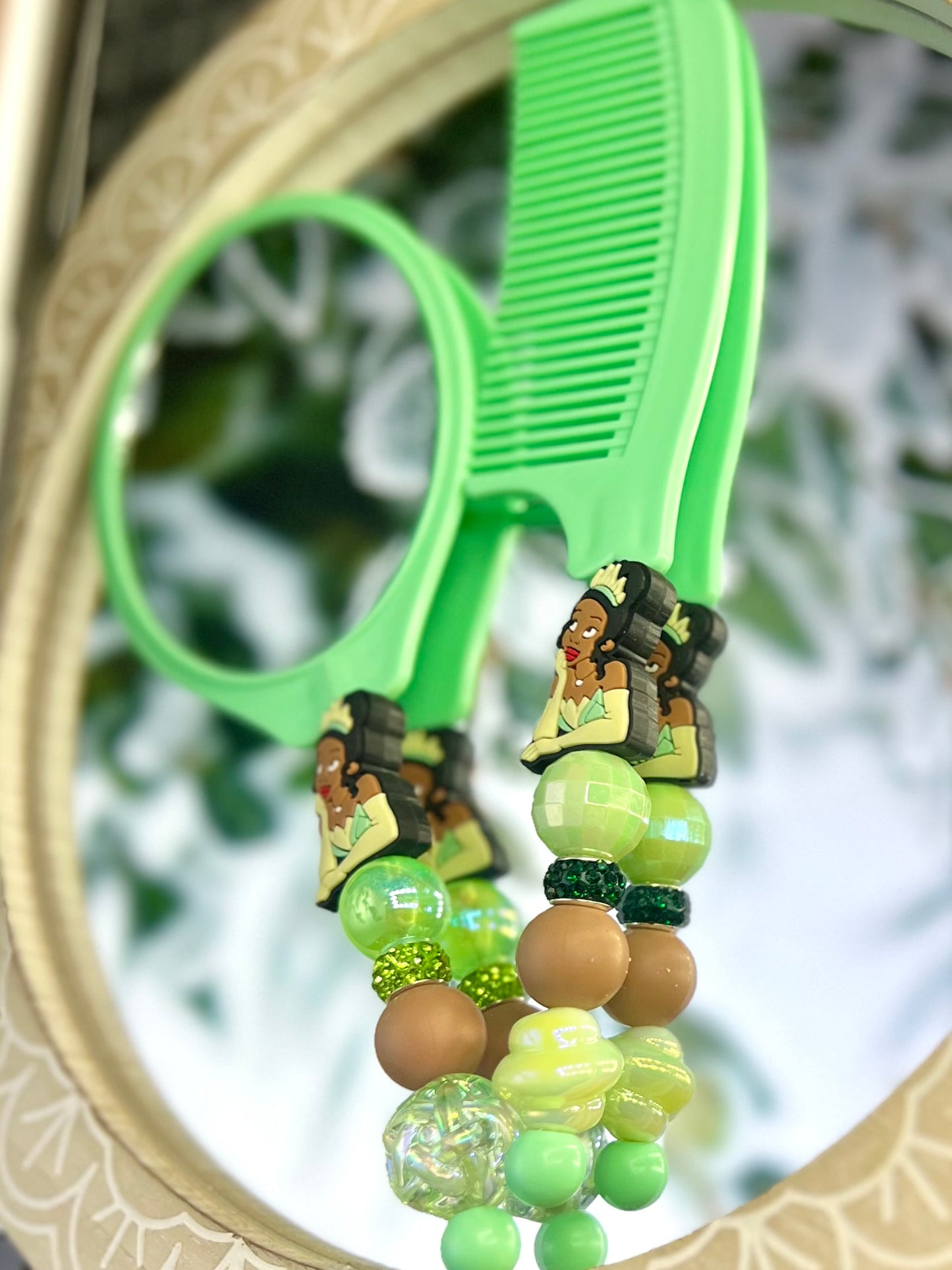Green Tiana comb/mirror set