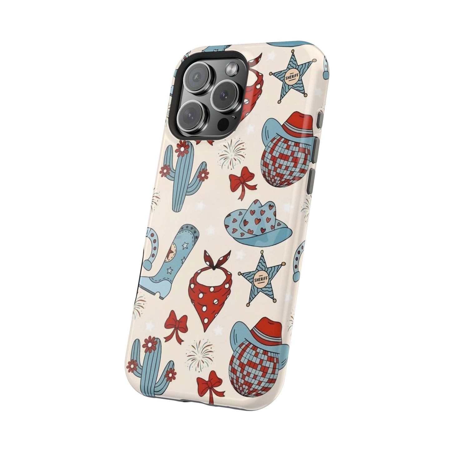 Western Country Pattern Phone Case — Cowboy Boots, Hats & Bandanas Magnetic Impact-Resistant Case