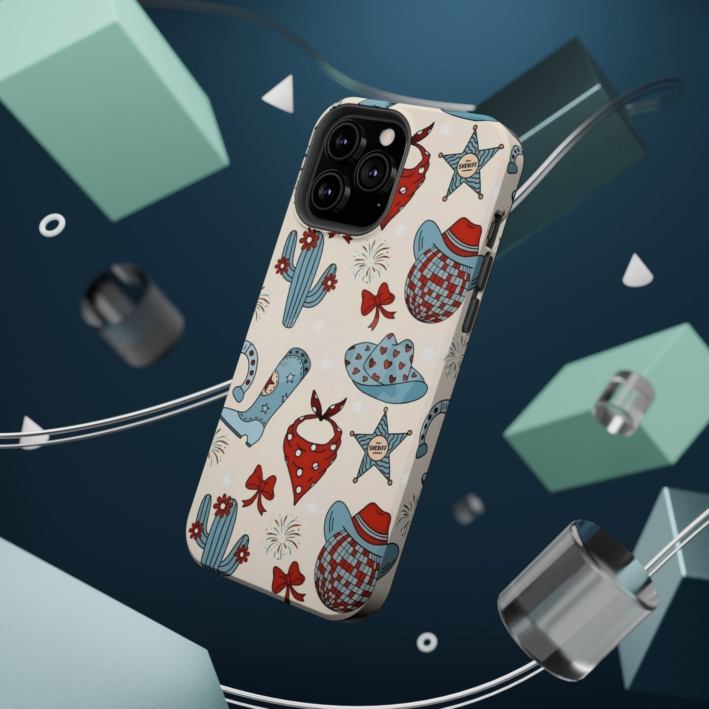Western Country Pattern Phone Case — Cowboy Boots, Hats & Bandanas Magnetic Impact-Resistant Case
