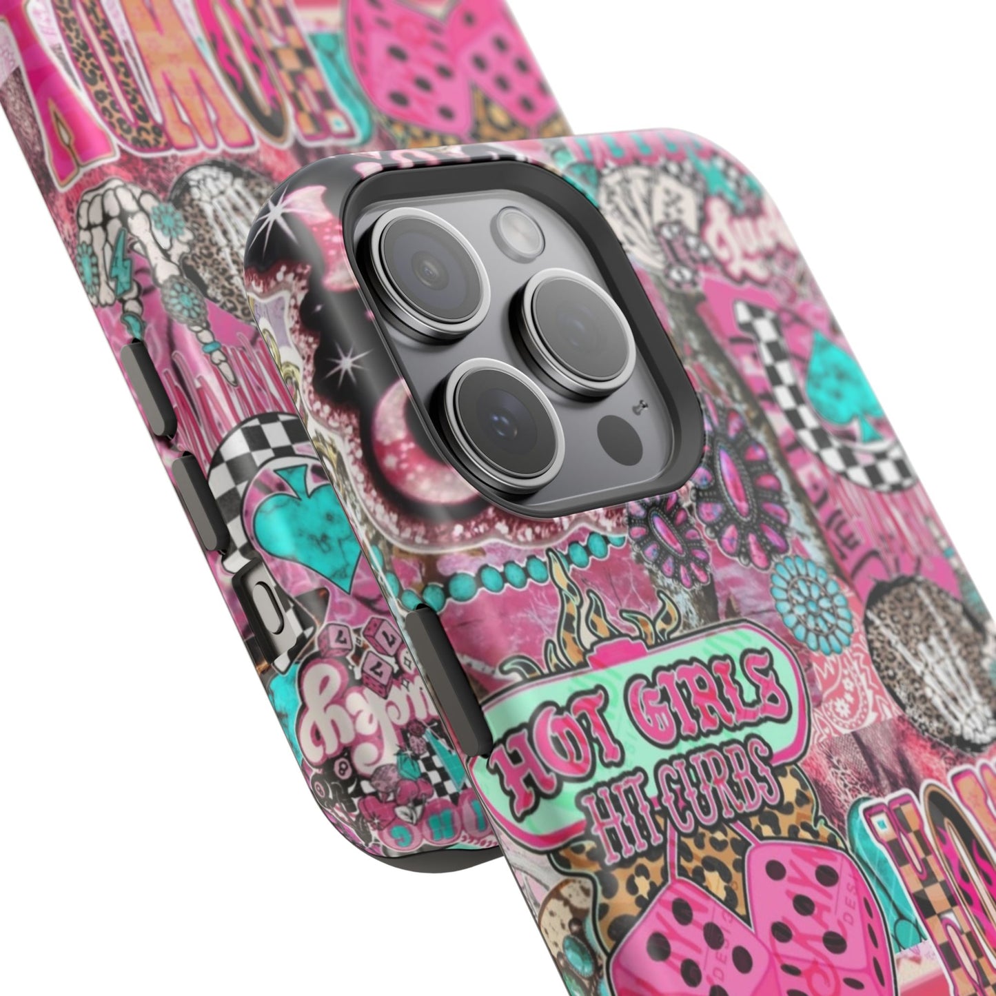 Pink Retro Patchwork Tough Magnetic Phone Case - 'Cowgirl' Sticker Collage