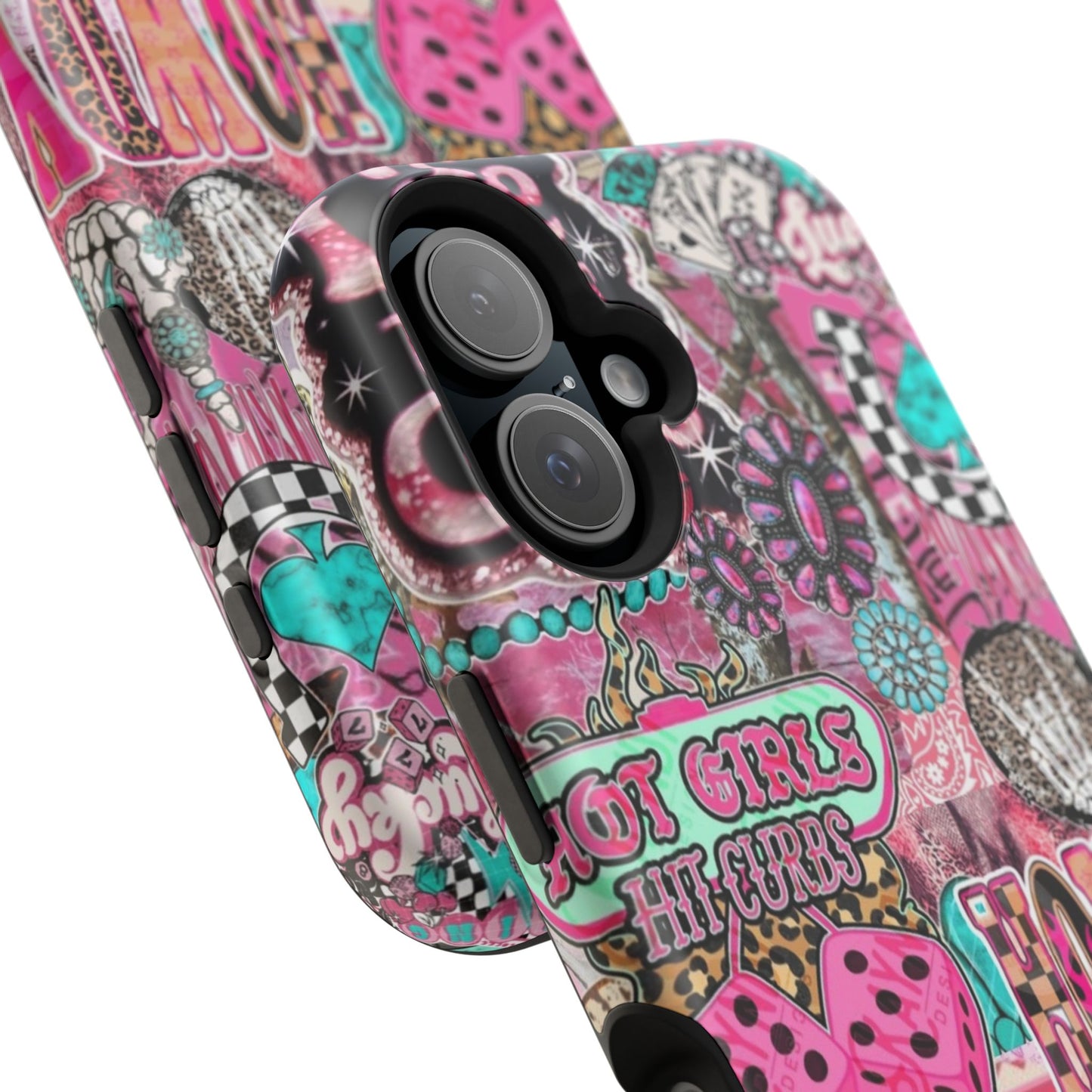 Pink Retro Patchwork Tough Magnetic Phone Case - 'Cowgirl' Sticker Collage