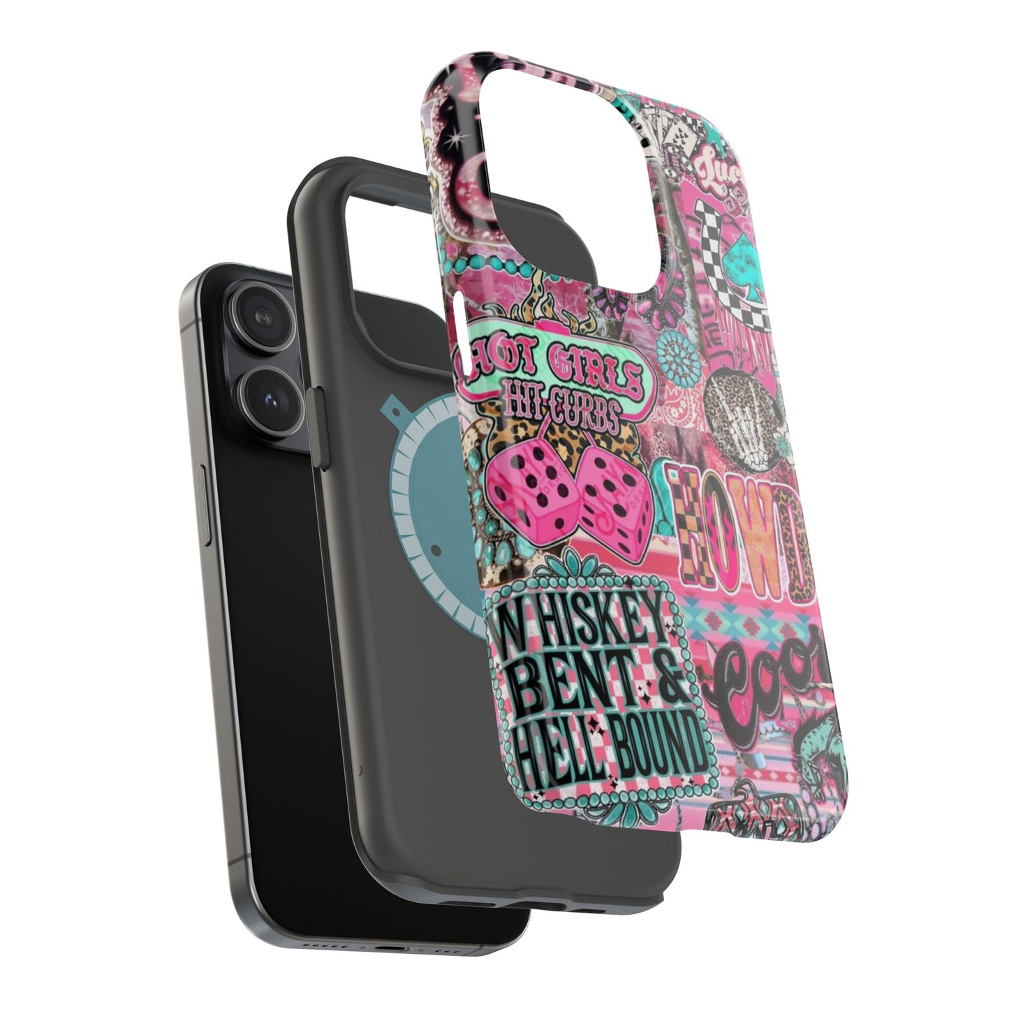 Pink Retro Patchwork Tough Magnetic Phone Case - 'Cowgirl' Sticker Collage