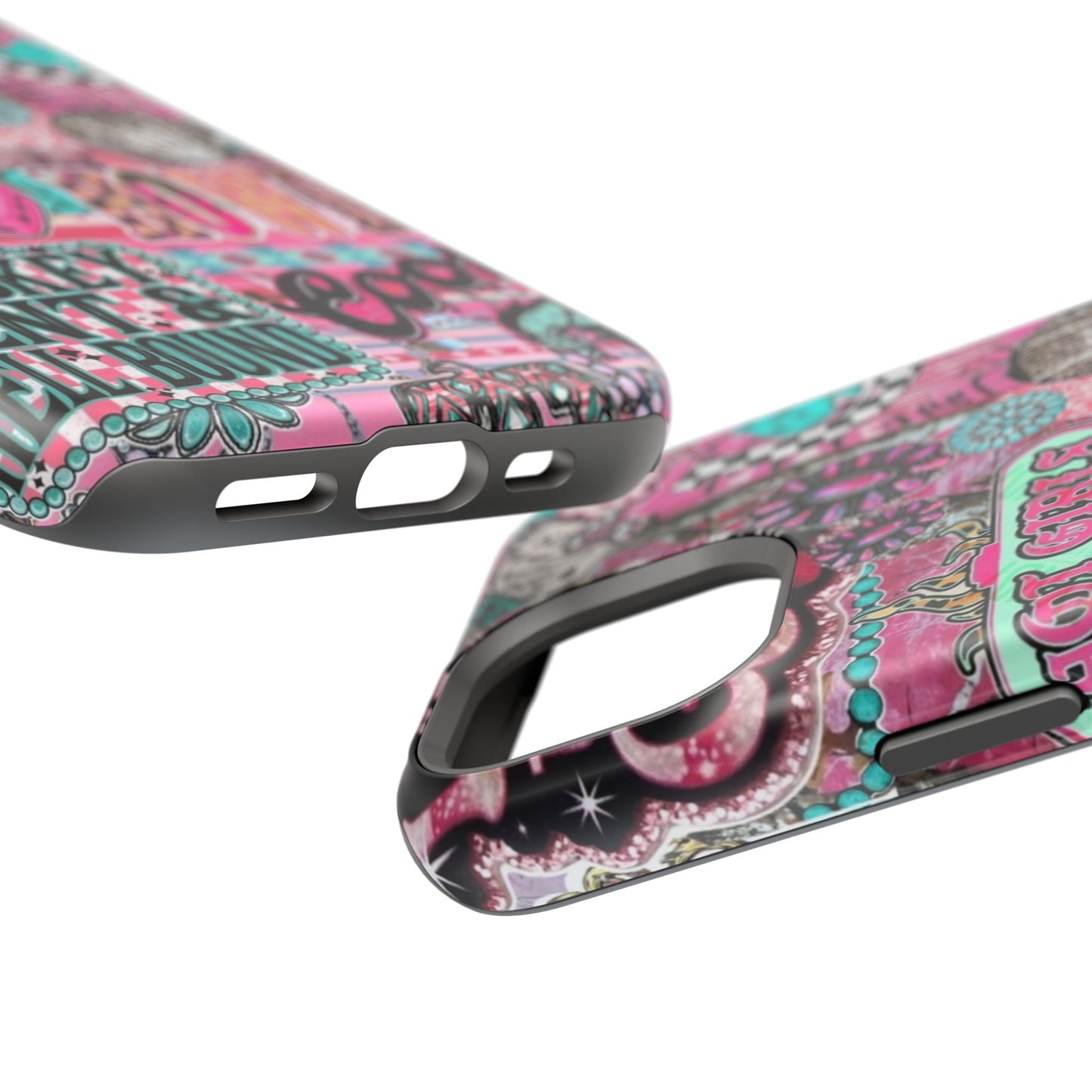 Pink Retro Patchwork Tough Magnetic Phone Case - 'Cowgirl' Sticker Collage