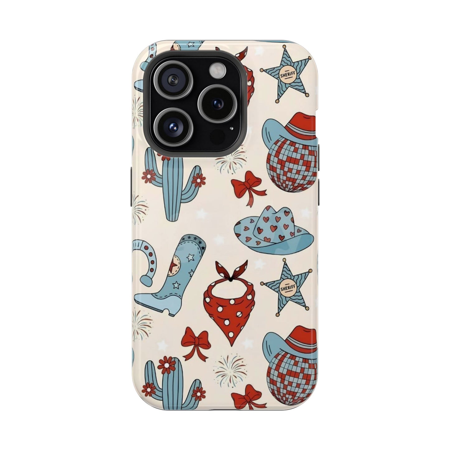 Western Country Pattern Phone Case — Cowboy Boots, Hats & Bandanas Magnetic Impact-Resistant Case