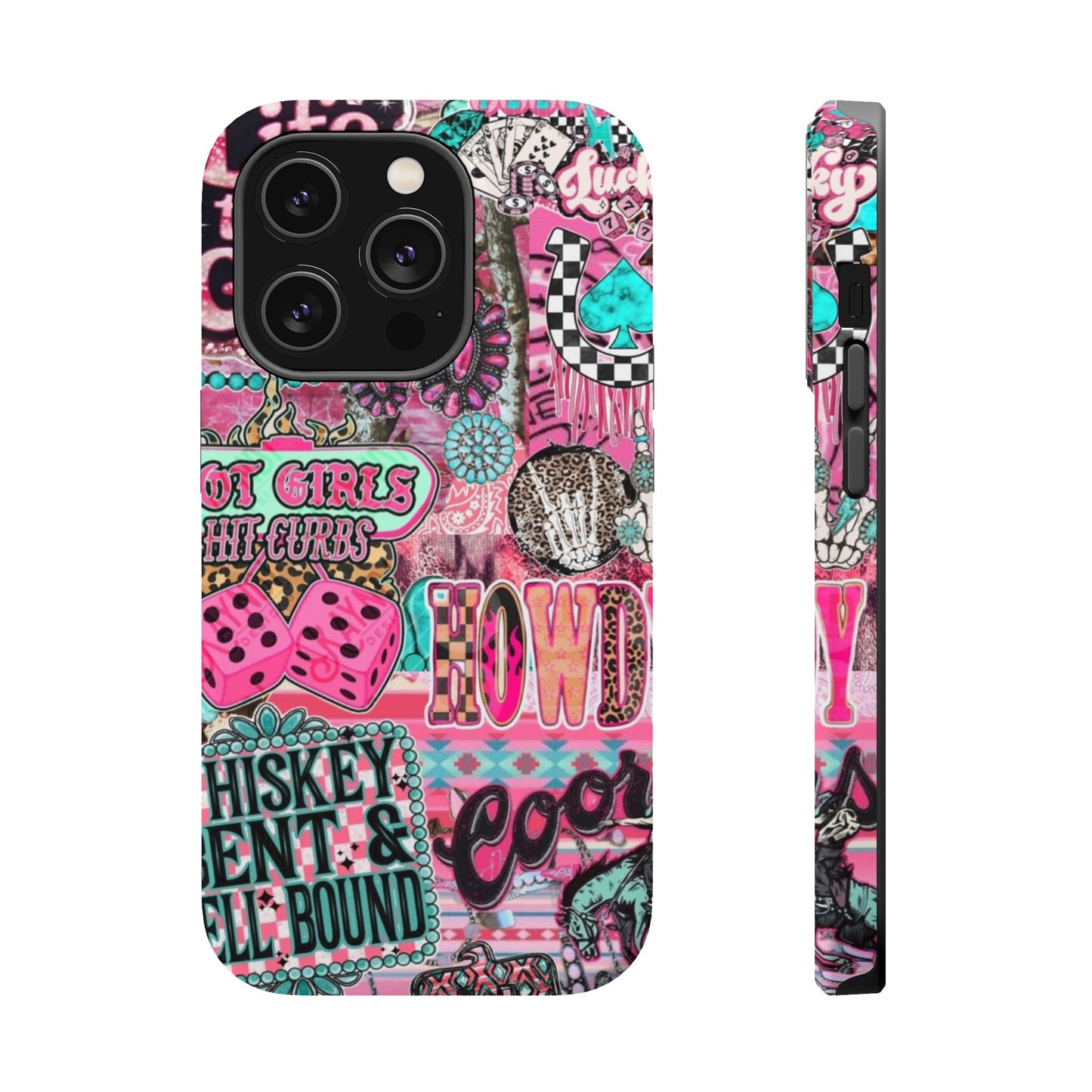 Pink Retro Patchwork Tough Magnetic Phone Case - 'Cowgirl' Sticker Collage