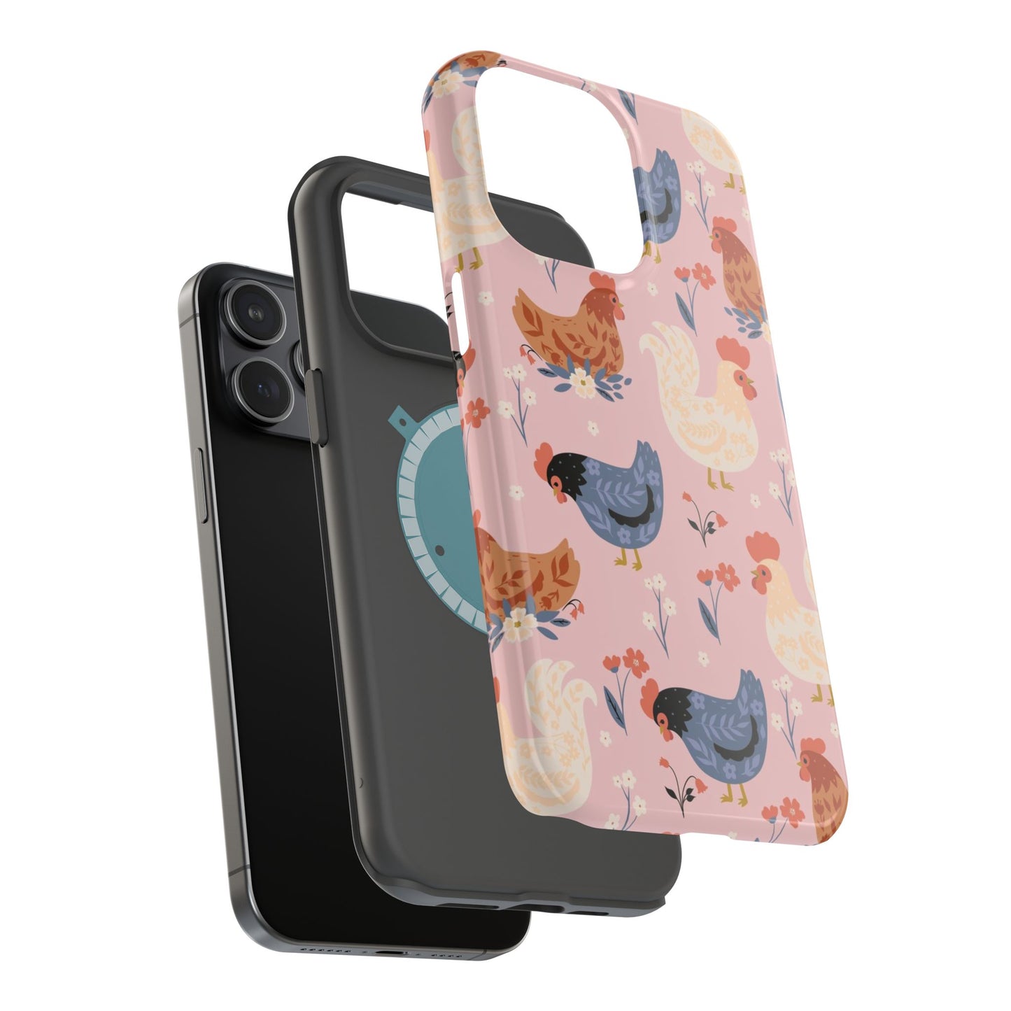 Chicken Pattern Magnetic Impact Phone Case — Cute Pastel Hen Design