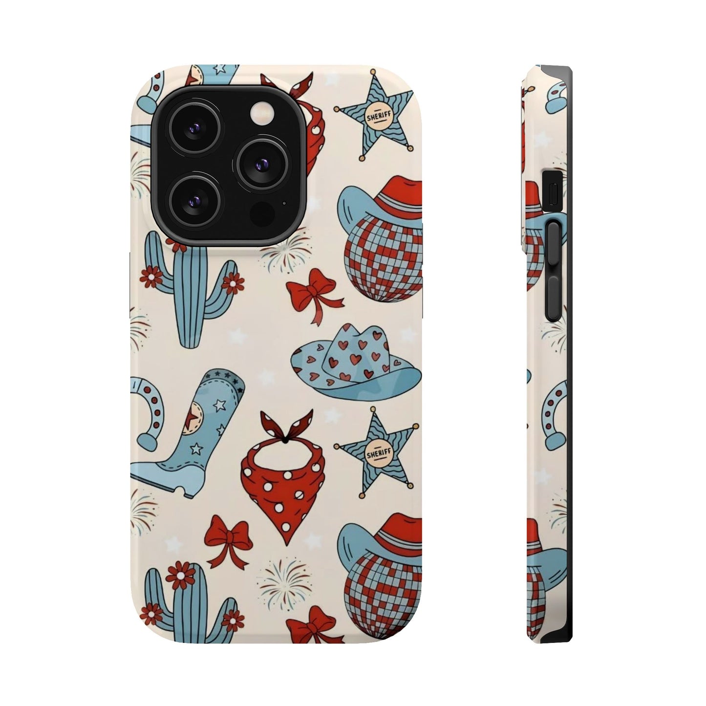 Western Country Pattern Phone Case — Cowboy Boots, Hats & Bandanas Magnetic Impact-Resistant Case