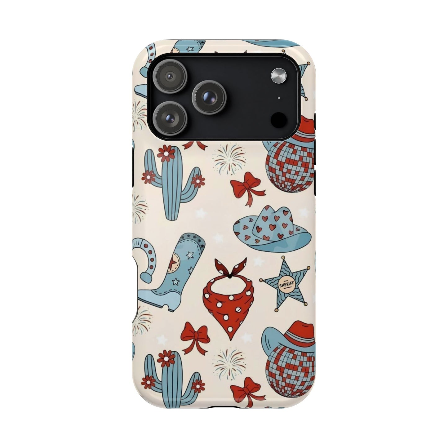 Western Country Pattern Phone Case — Cowboy Boots, Hats & Bandanas Magnetic Impact-Resistant Case
