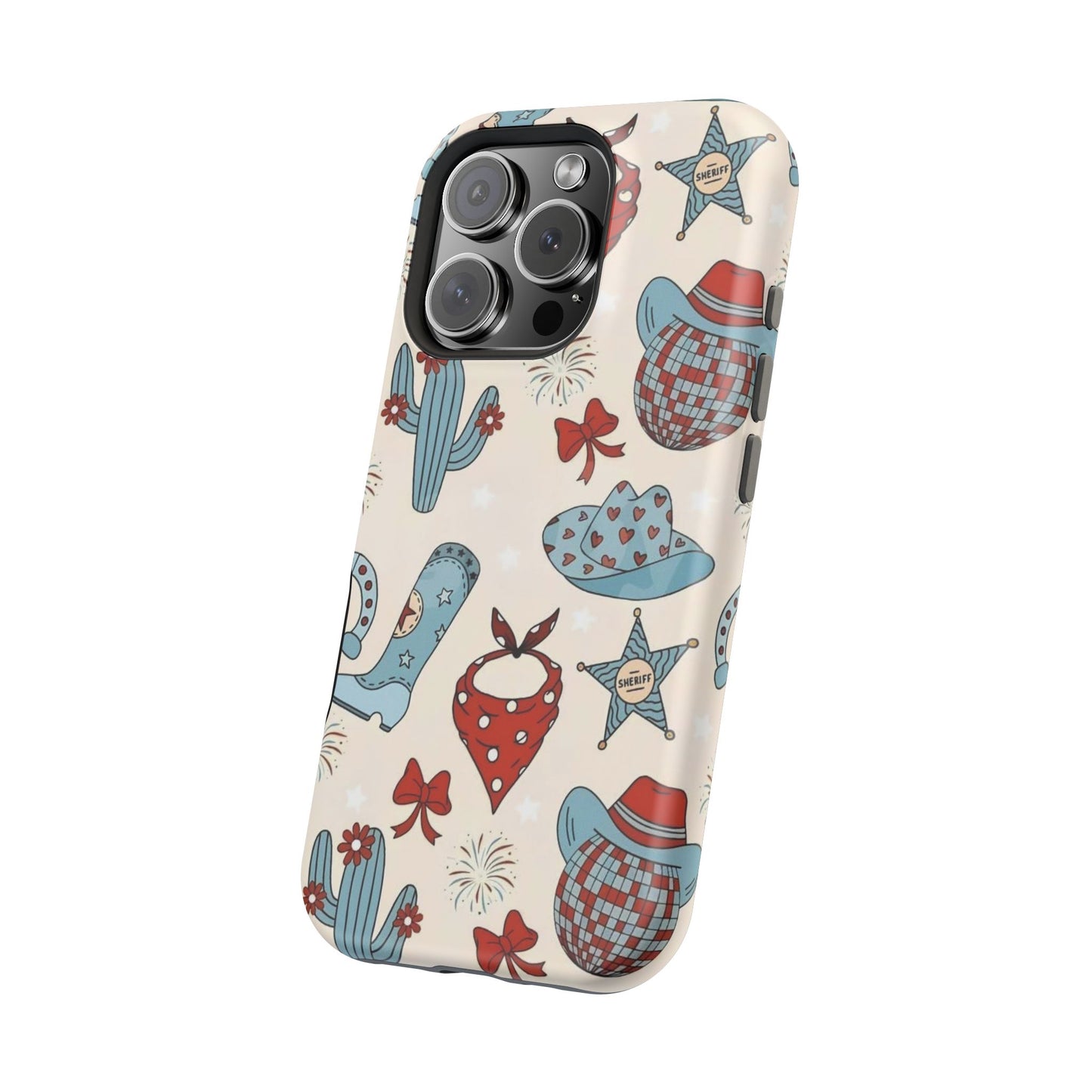 Western Country Pattern Phone Case — Cowboy Boots, Hats & Bandanas Magnetic Impact-Resistant Case