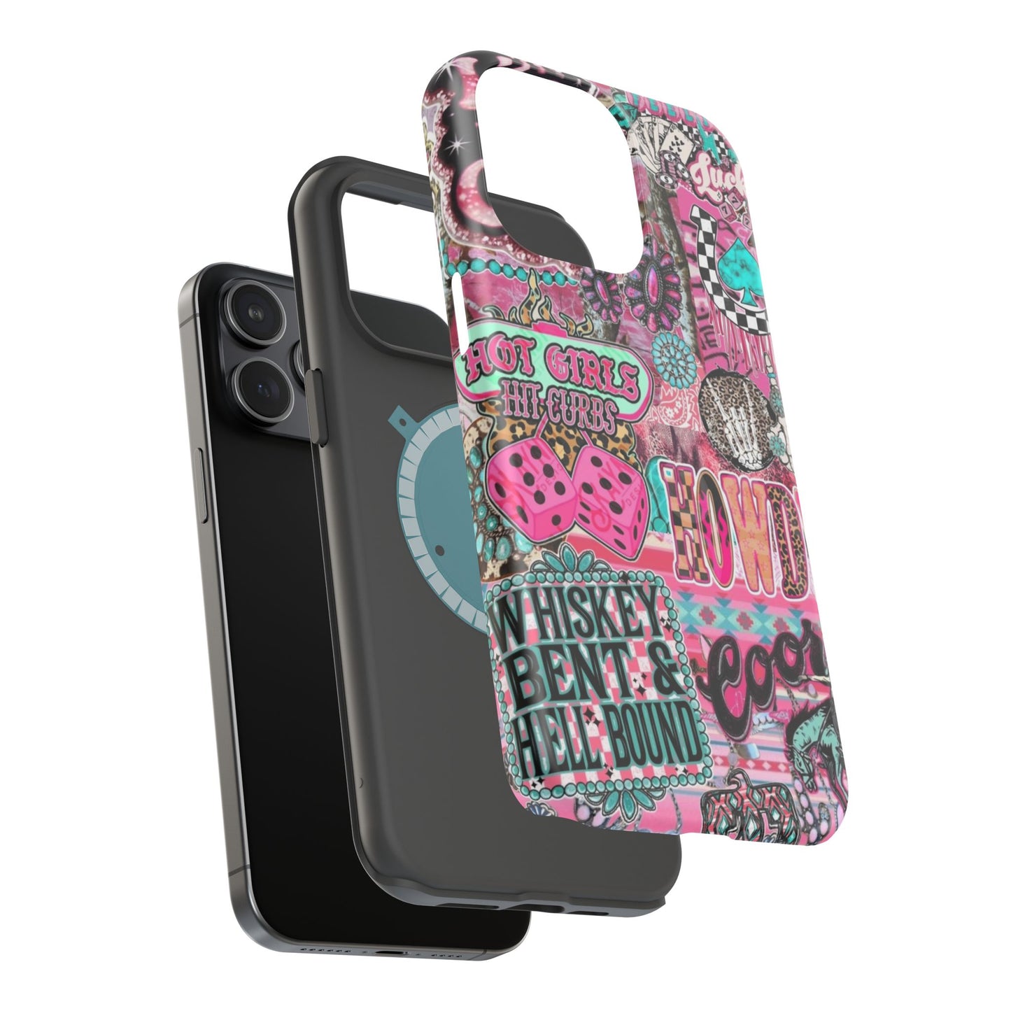 Pink Retro Patchwork Tough Magnetic Phone Case - 'Cowgirl' Sticker Collage