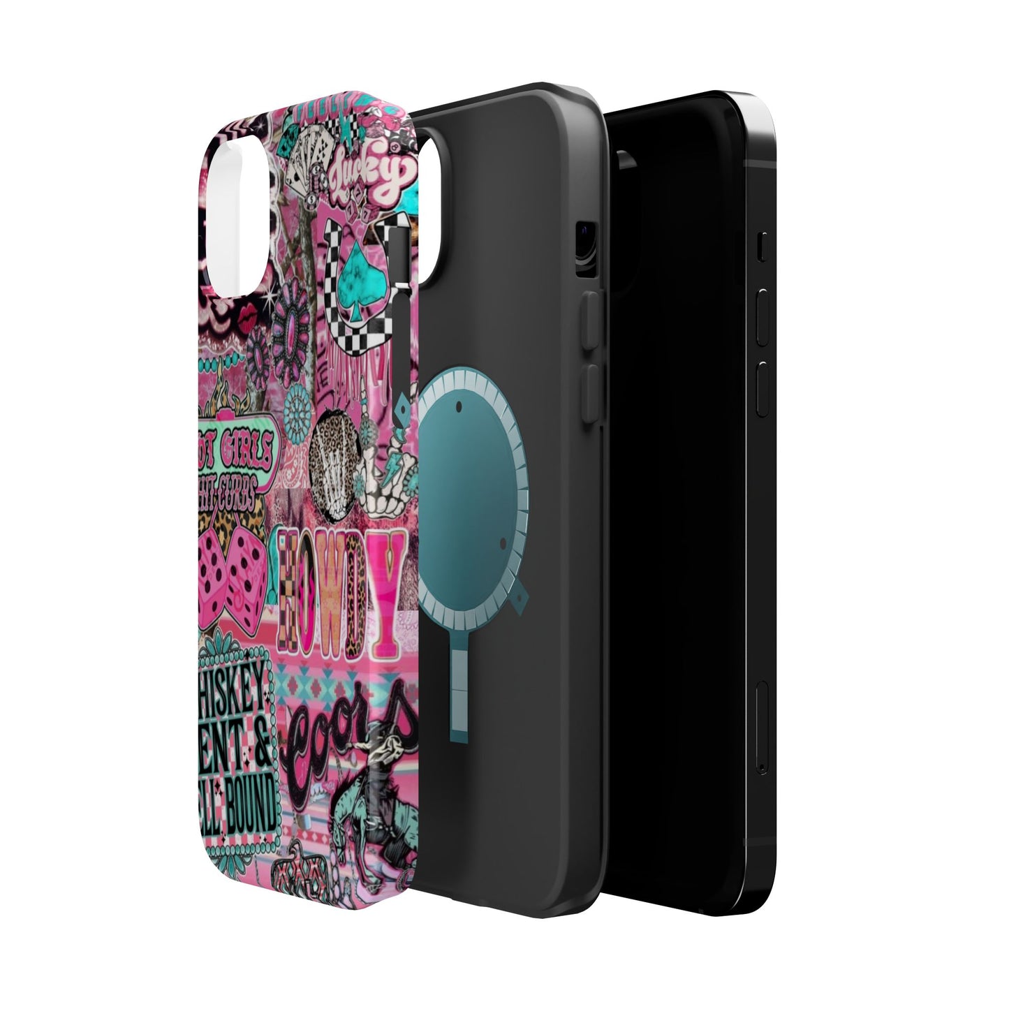 Pink Retro Patchwork Tough Magnetic Phone Case - 'Cowgirl' Sticker Collage