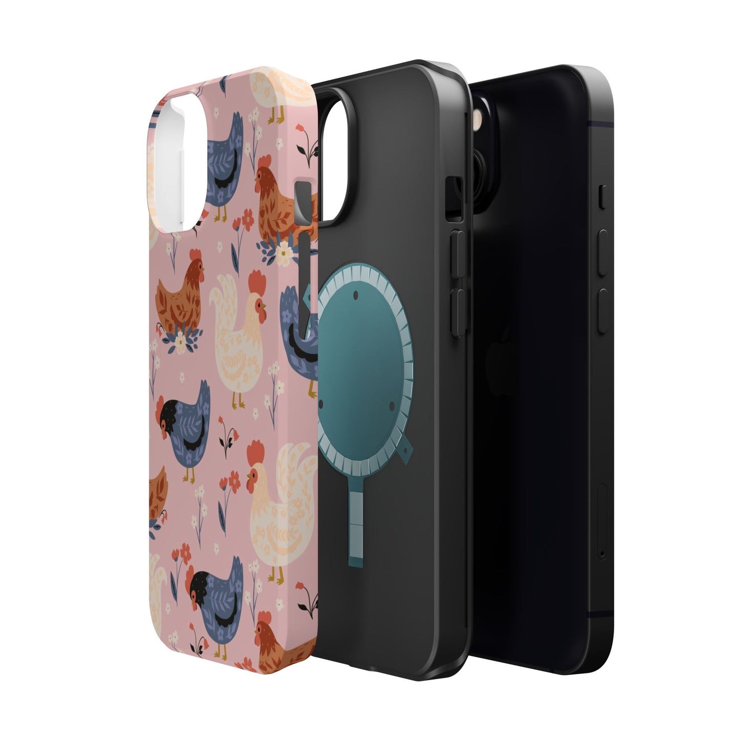 Chicken Pattern Magnetic Impact Phone Case — Cute Pastel Hen Design