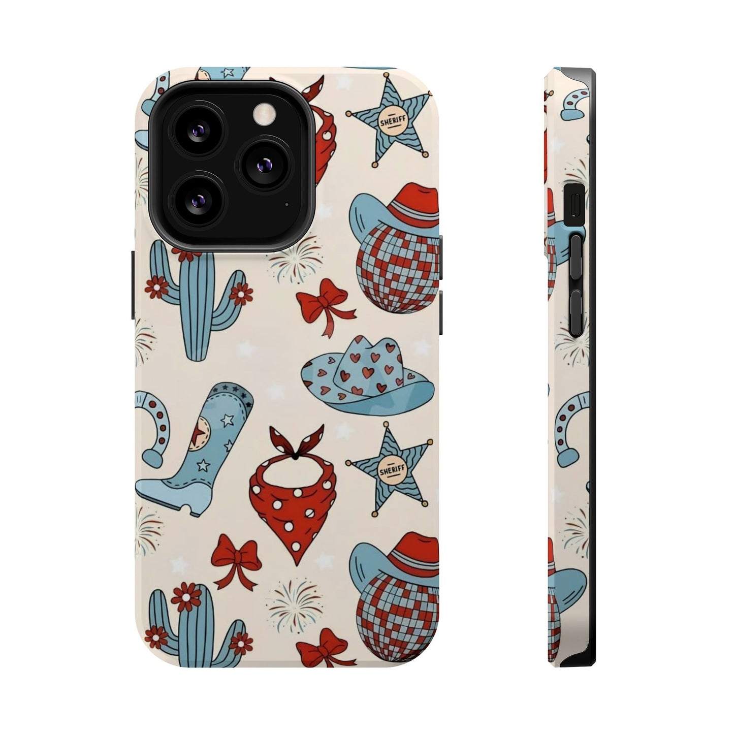 Western Country Pattern Phone Case — Cowboy Boots, Hats & Bandanas Magnetic Impact-Resistant Case