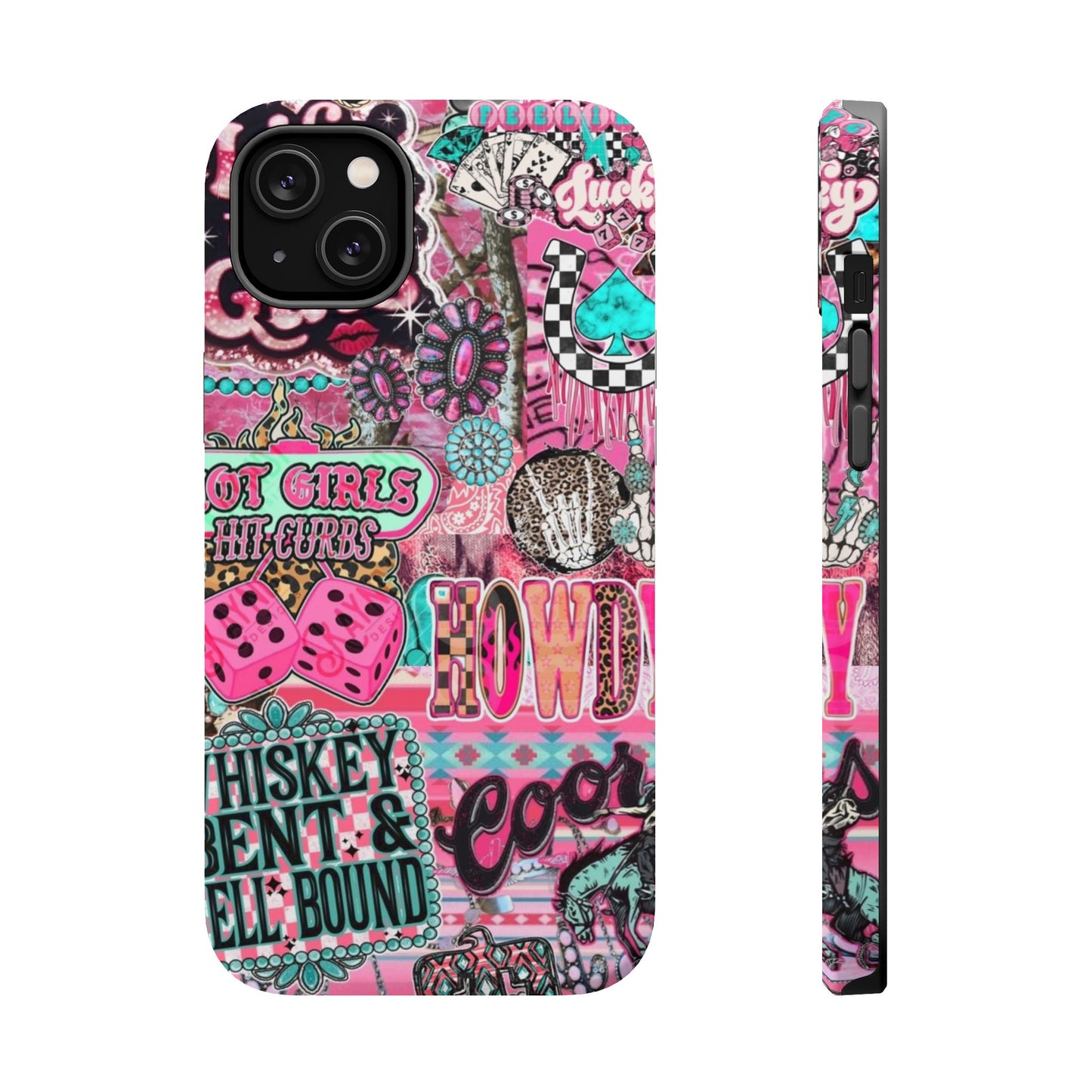 Pink Retro Patchwork Tough Magnetic Phone Case - 'Cowgirl' Sticker Collage