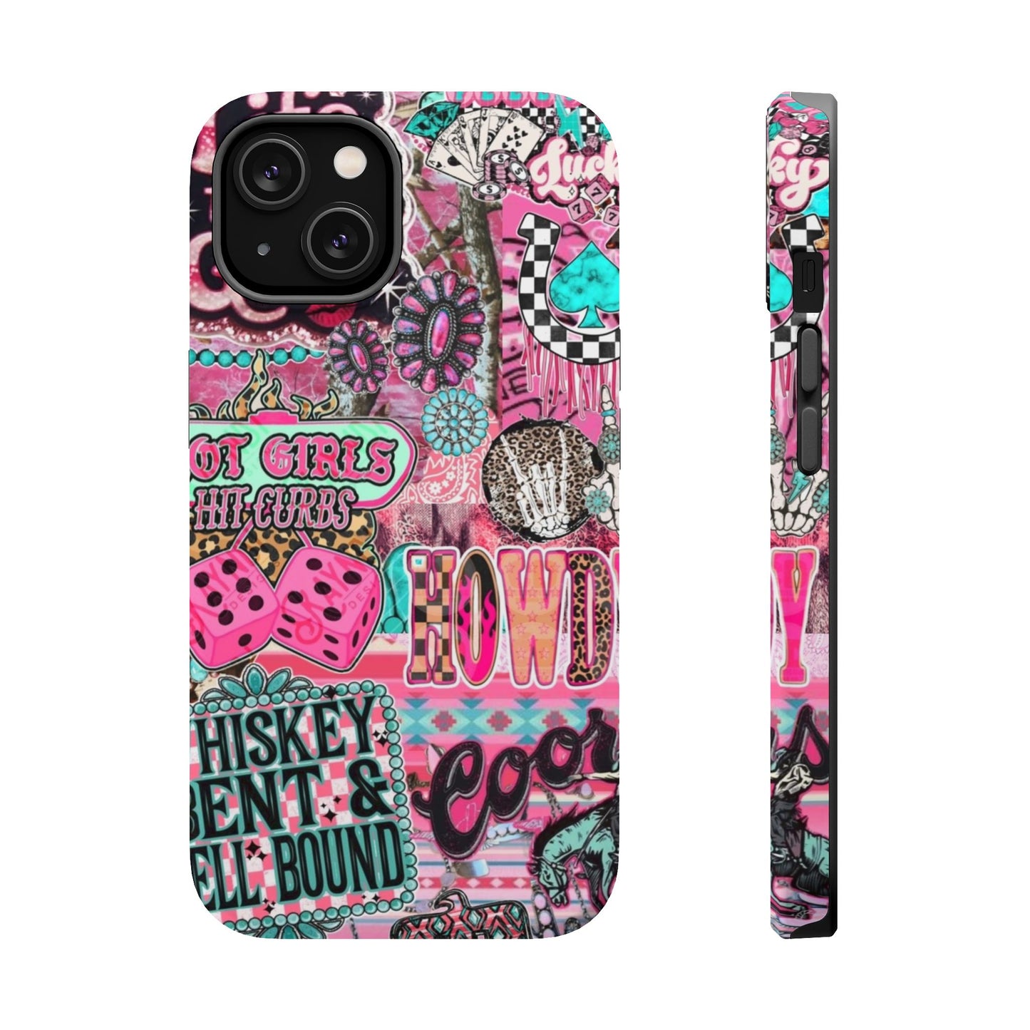 Pink Retro Patchwork Tough Magnetic Phone Case - 'Cowgirl' Sticker Collage