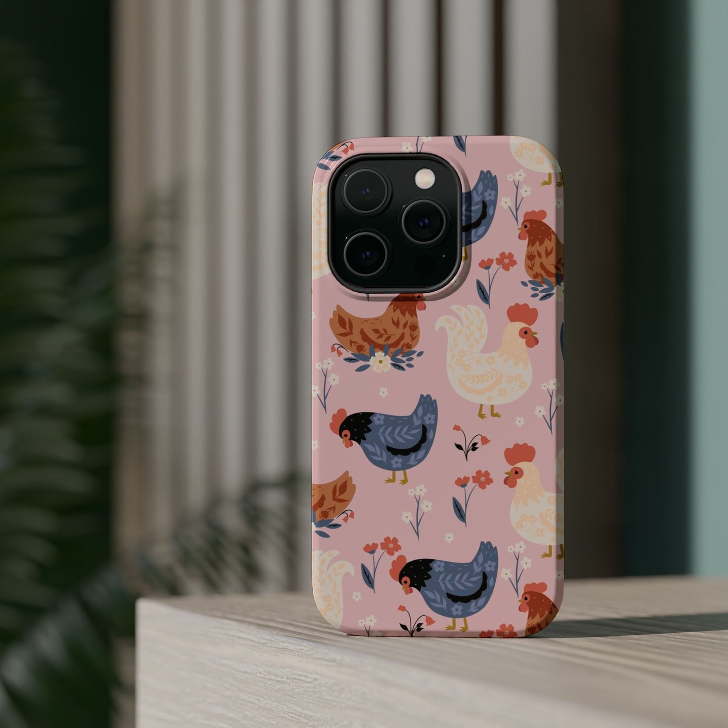 Chicken Pattern Magnetic Impact Phone Case — Cute Pastel Hen Design