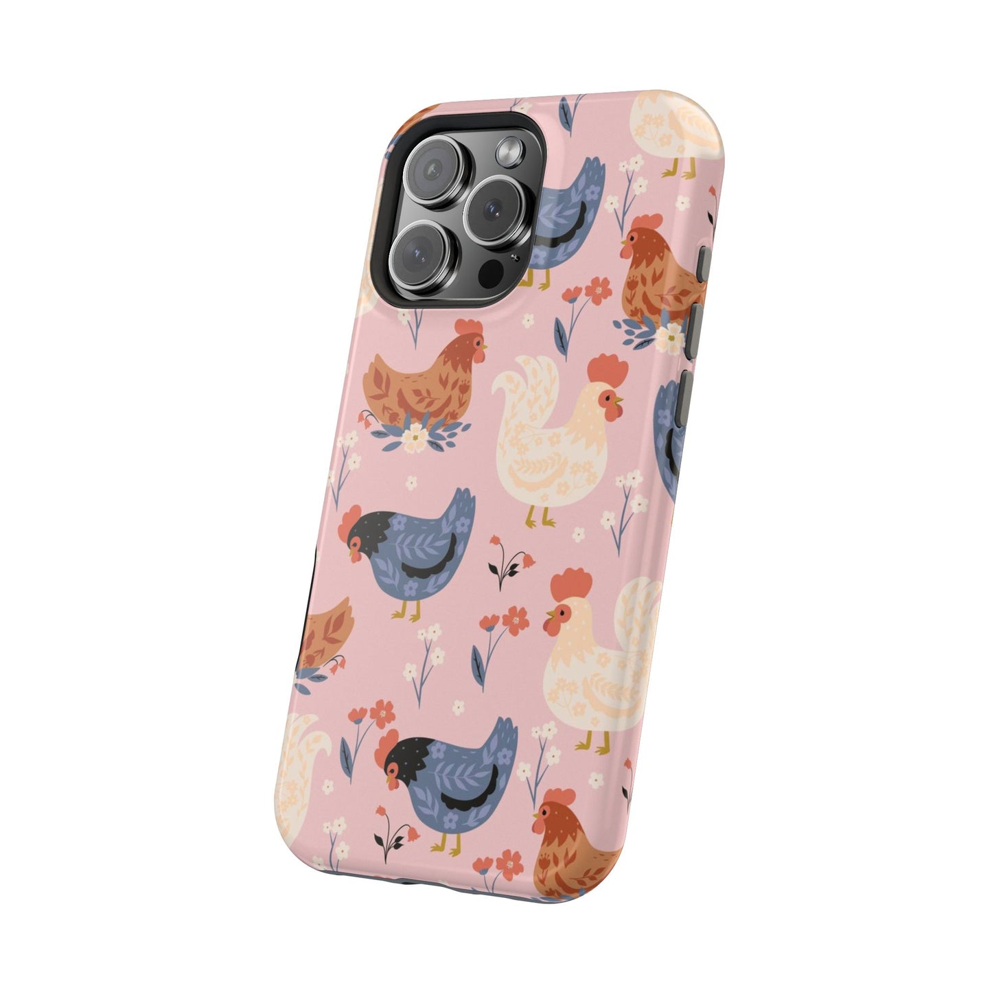 Chicken Pattern Magnetic Impact Phone Case — Cute Pastel Hen Design