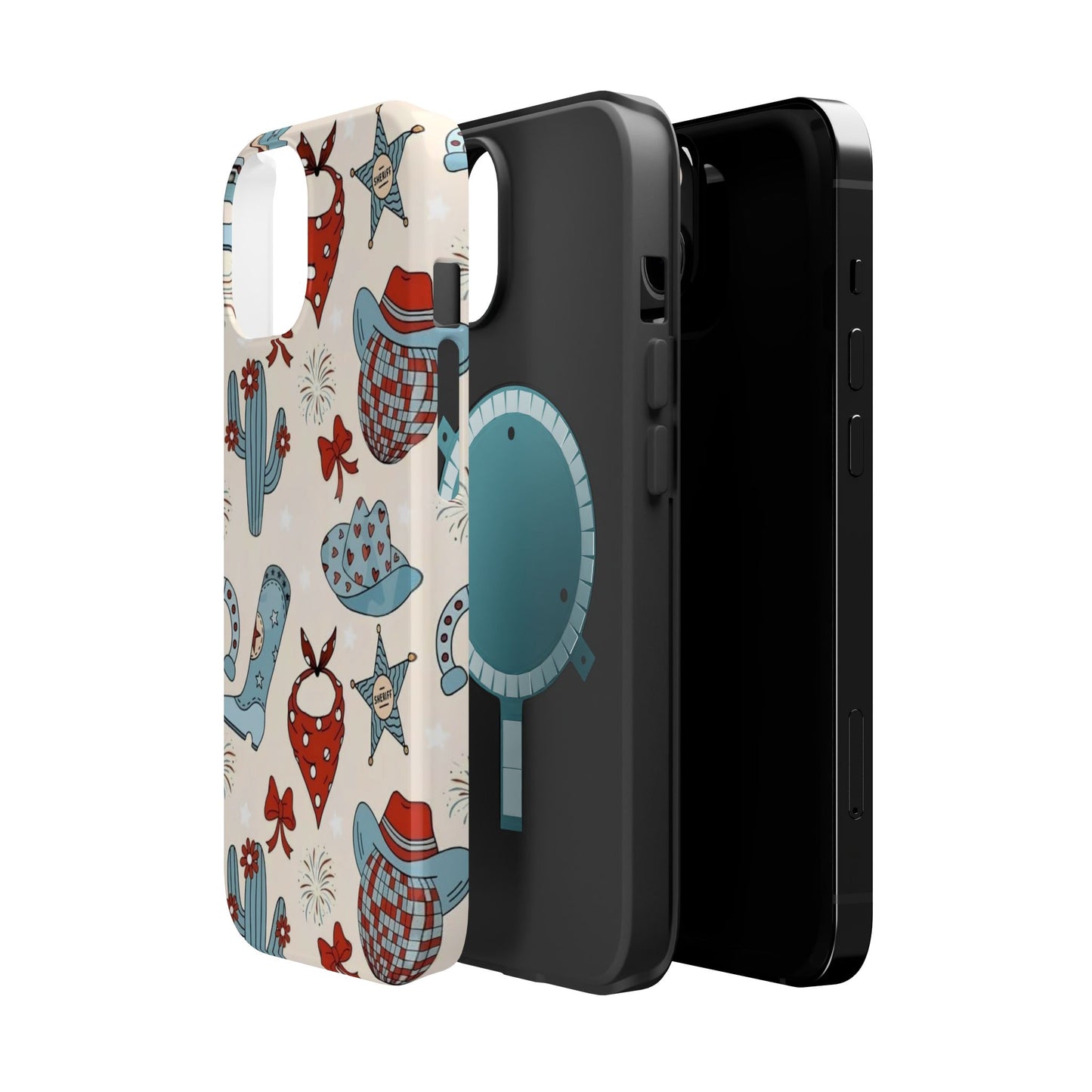 Western Country Pattern Phone Case — Cowboy Boots, Hats & Bandanas Magnetic Impact-Resistant Case