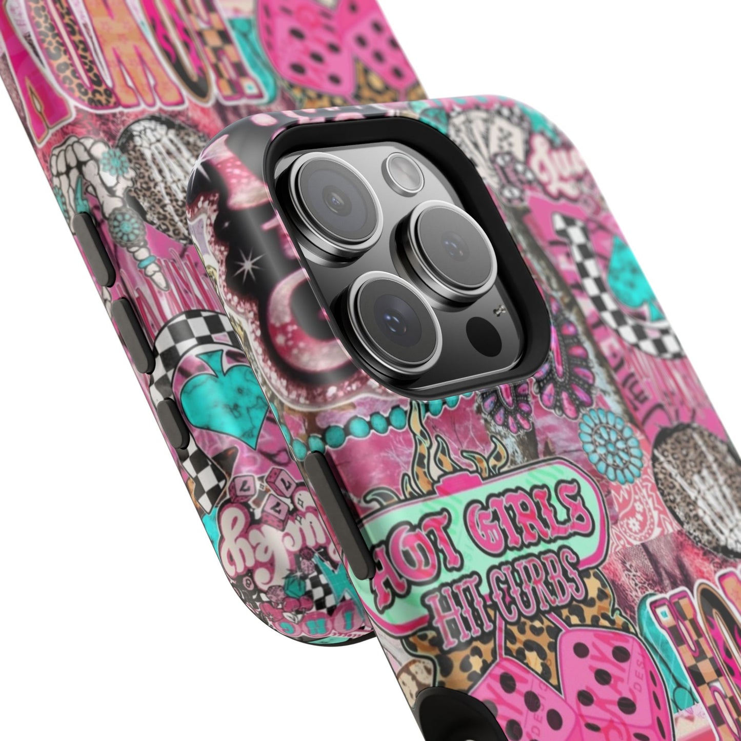 Pink Retro Patchwork Tough Magnetic Phone Case - 'Cowgirl' Sticker Collage
