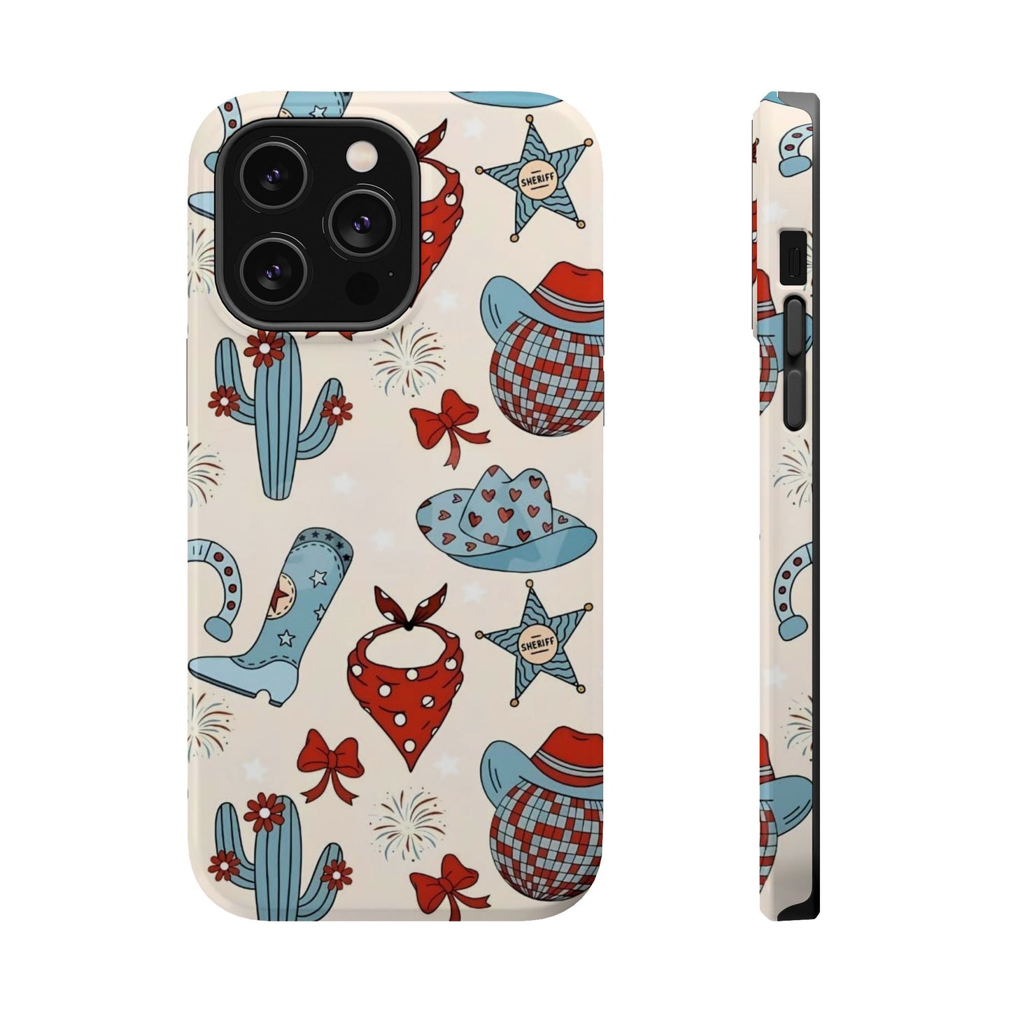Western Country Pattern Phone Case — Cowboy Boots, Hats & Bandanas Magnetic Impact-Resistant Case