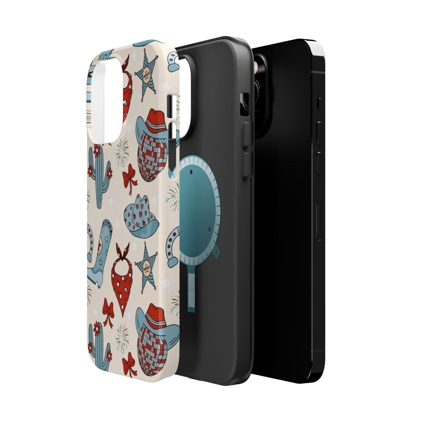 Western Country Pattern Phone Case — Cowboy Boots, Hats & Bandanas Magnetic Impact-Resistant Case