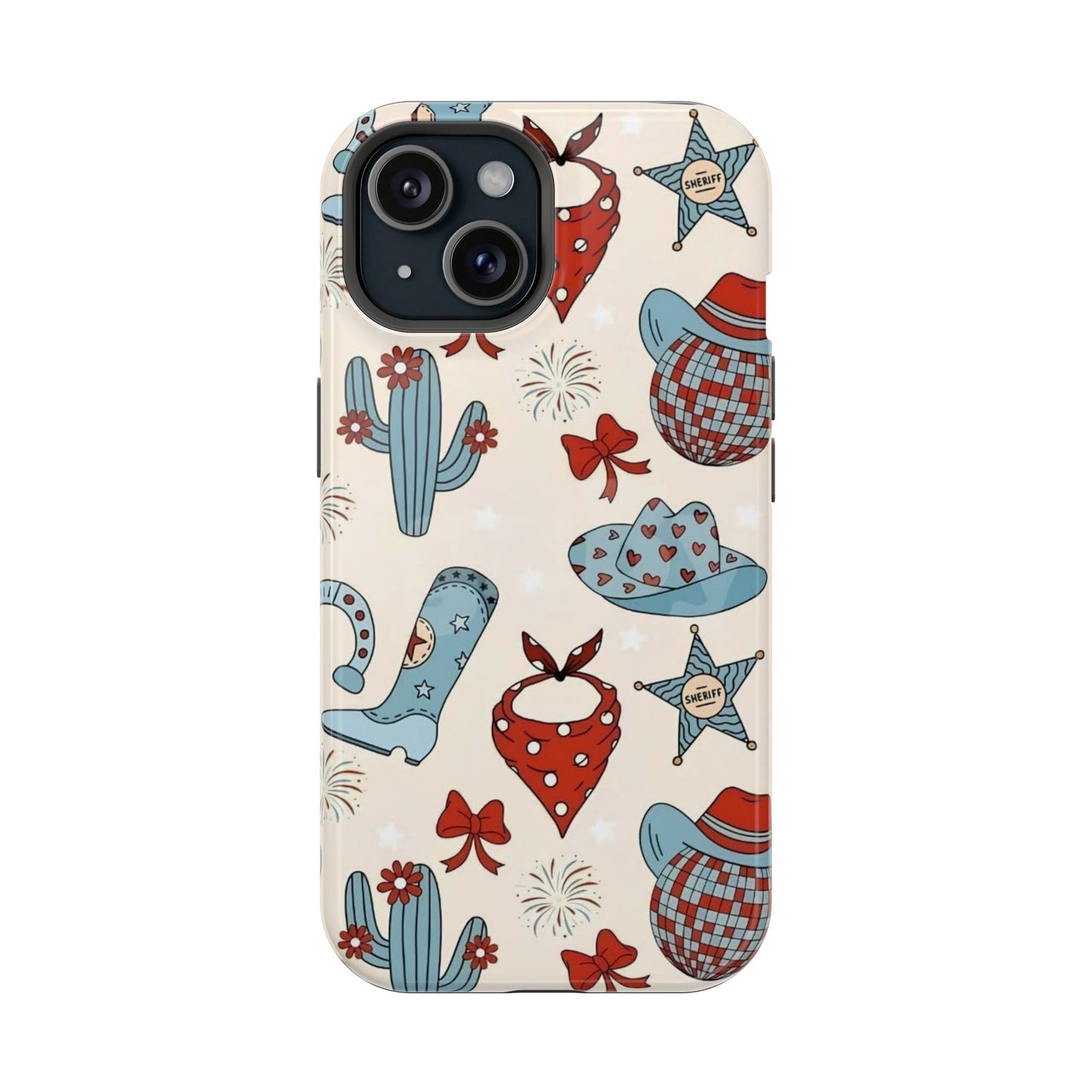 Western Country Pattern Phone Case — Cowboy Boots, Hats & Bandanas Magnetic Impact-Resistant Case