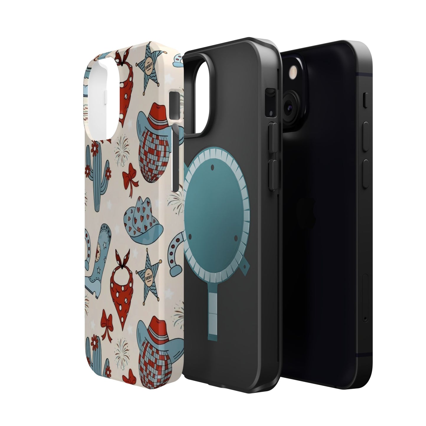 Western Country Pattern Phone Case — Cowboy Boots, Hats & Bandanas Magnetic Impact-Resistant Case