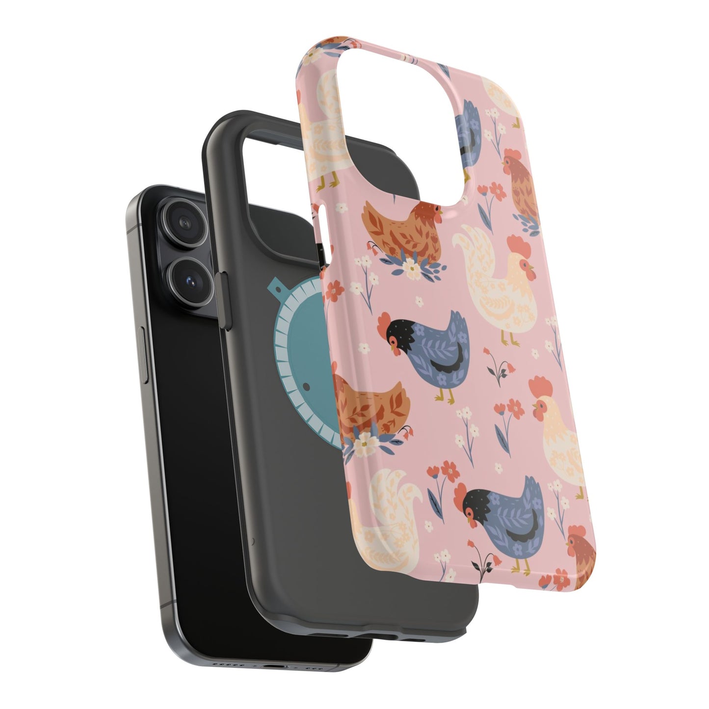 Chicken Pattern Magnetic Impact Phone Case — Cute Pastel Hen Design