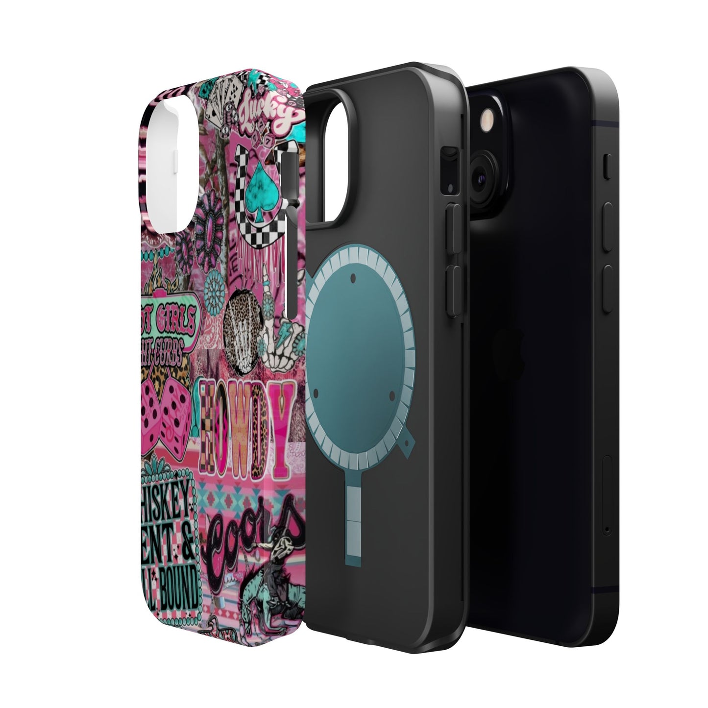 Pink Retro Patchwork Tough Magnetic Phone Case - 'Cowgirl' Sticker Collage