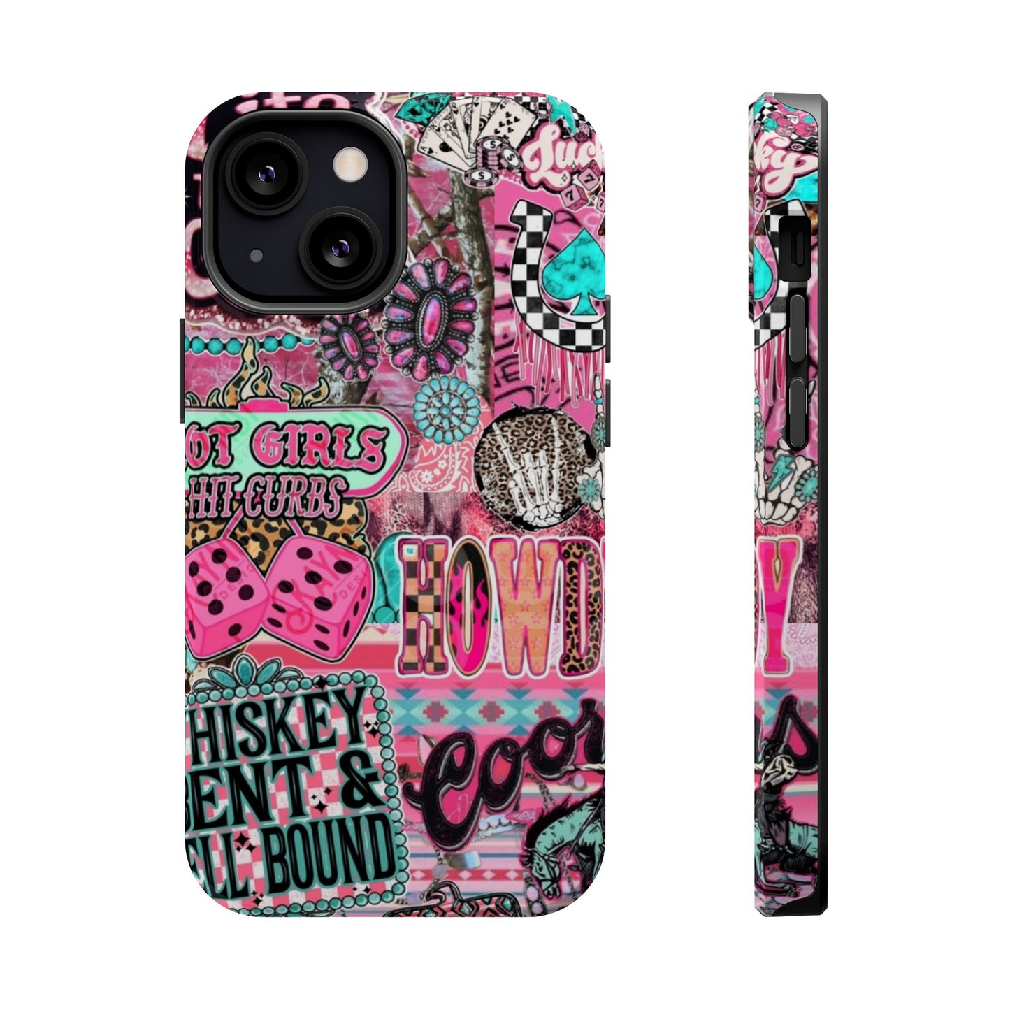 Pink Retro Patchwork Tough Magnetic Phone Case - 'Cowgirl' Sticker Collage