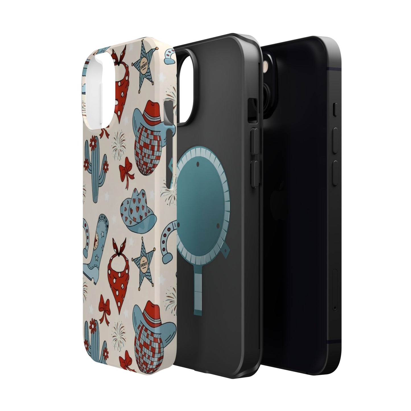Western Country Pattern Phone Case — Cowboy Boots, Hats & Bandanas Magnetic Impact-Resistant Case