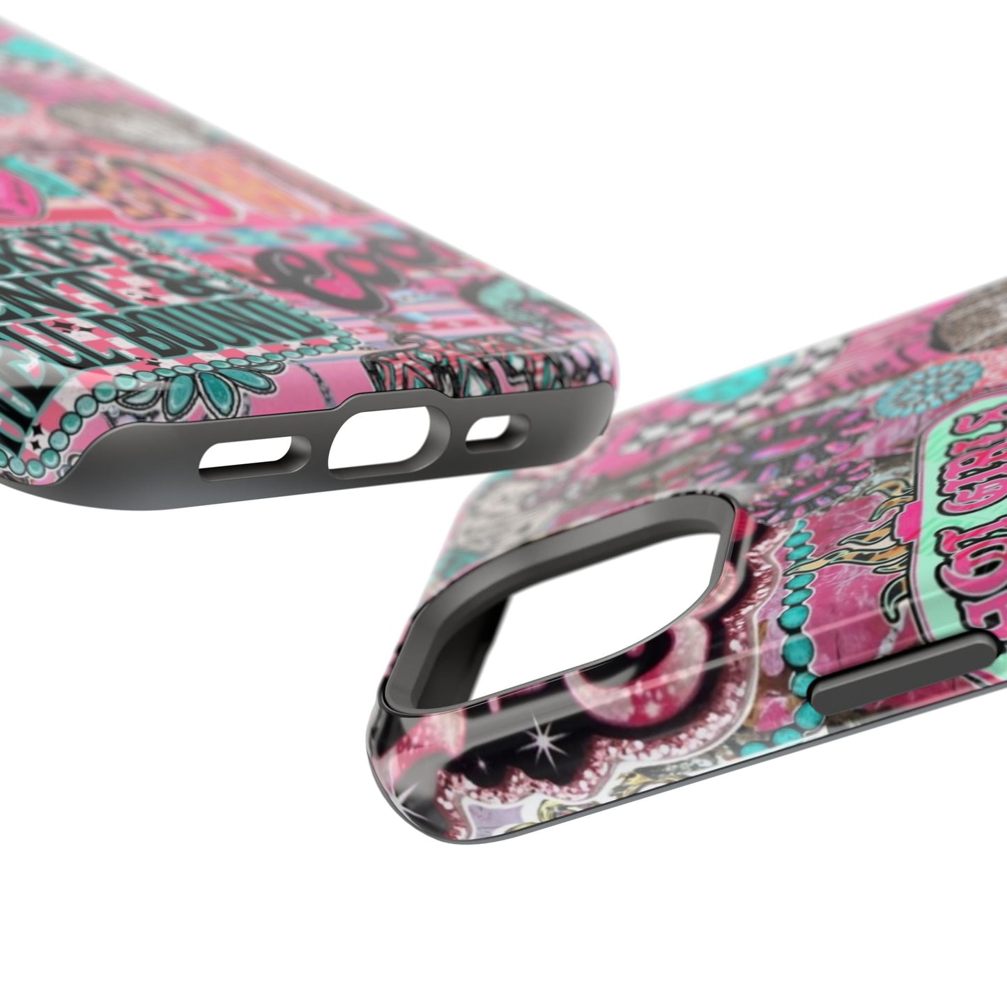 Pink Retro Patchwork Tough Magnetic Phone Case - 'Cowgirl' Sticker Collage