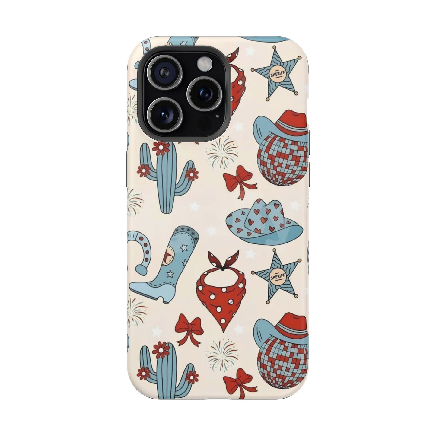 Western Country Pattern Phone Case — Cowboy Boots, Hats & Bandanas Magnetic Impact-Resistant Case