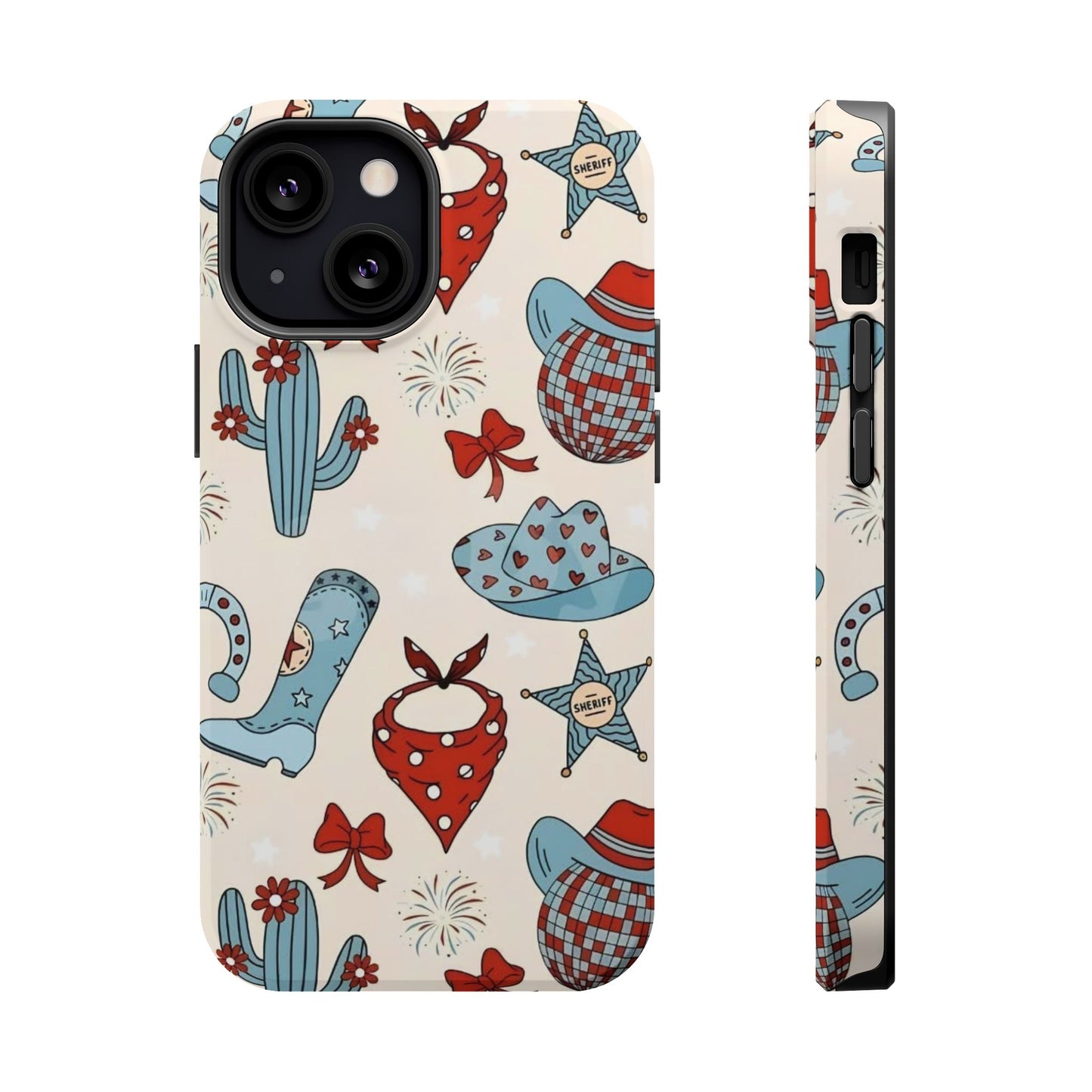 Western Country Pattern Phone Case — Cowboy Boots, Hats & Bandanas Magnetic Impact-Resistant Case