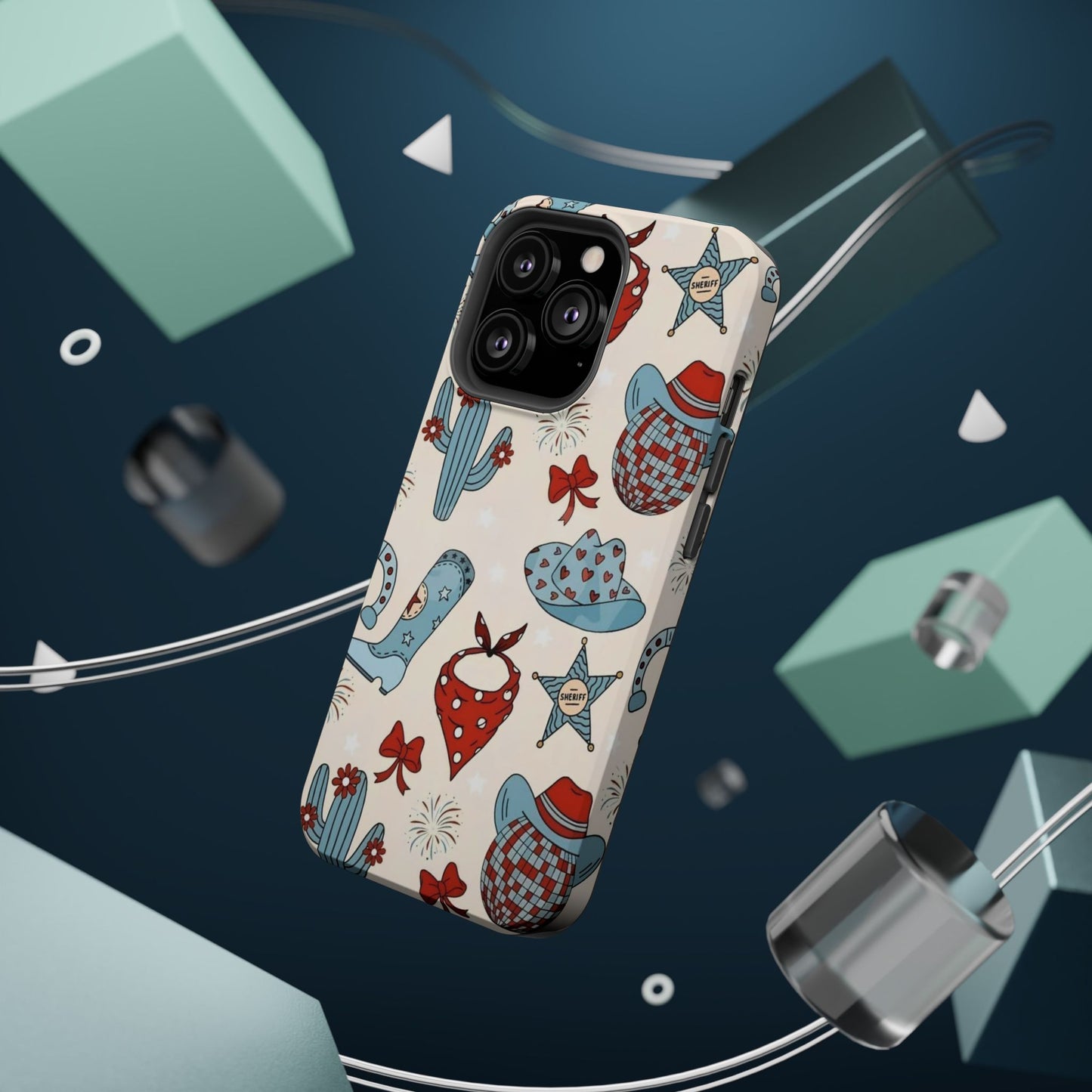 Western Country Pattern Phone Case — Cowboy Boots, Hats & Bandanas Magnetic Impact-Resistant Case