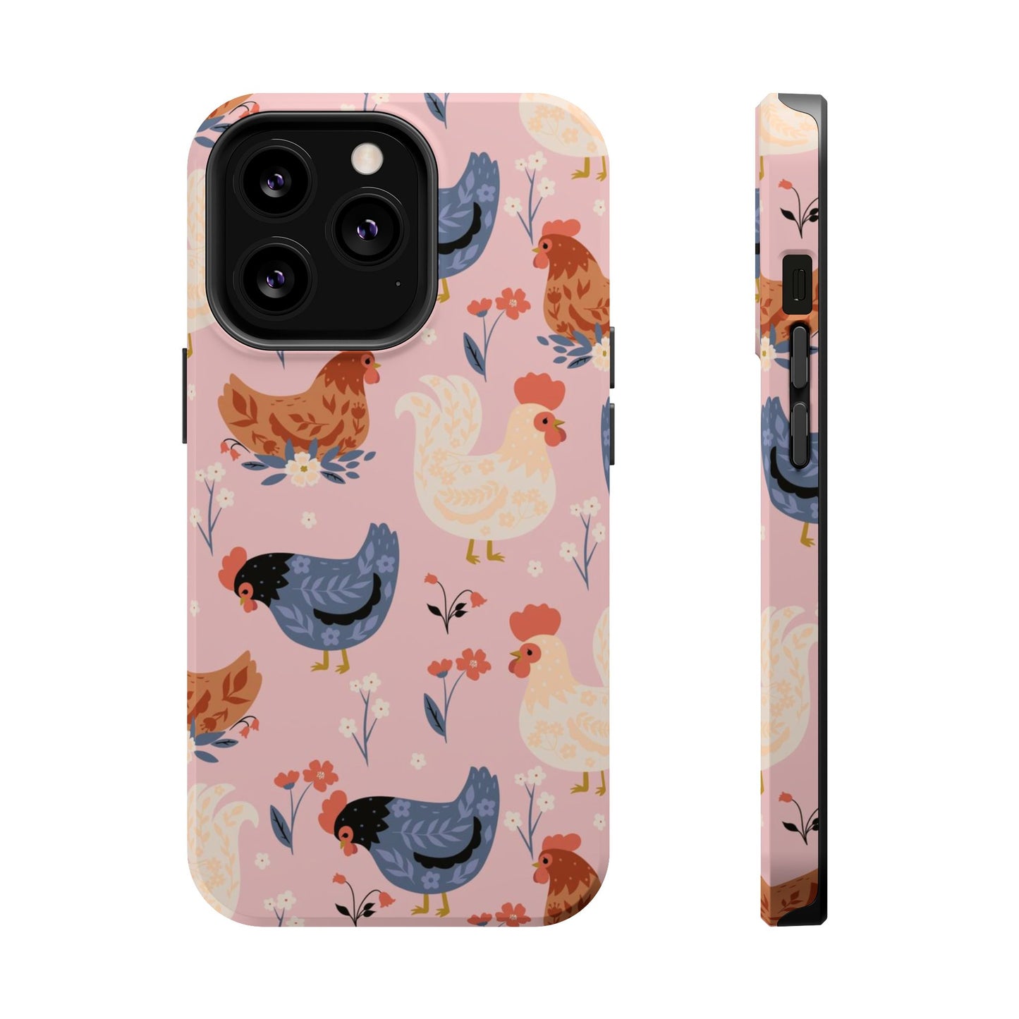 Chicken Pattern Magnetic Impact Phone Case — Cute Pastel Hen Design