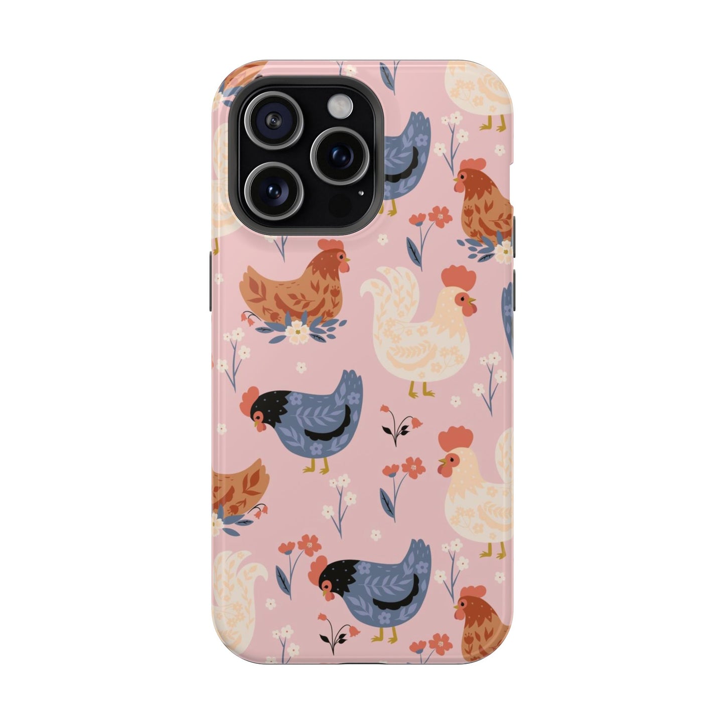 Chicken Pattern Magnetic Impact Phone Case — Cute Pastel Hen Design