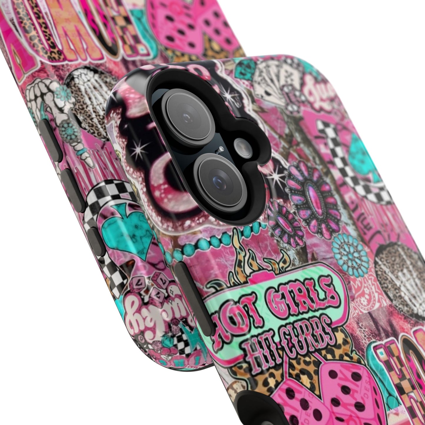 Pink Retro Patchwork Tough Magnetic Phone Case - 'Cowgirl' Sticker Collage