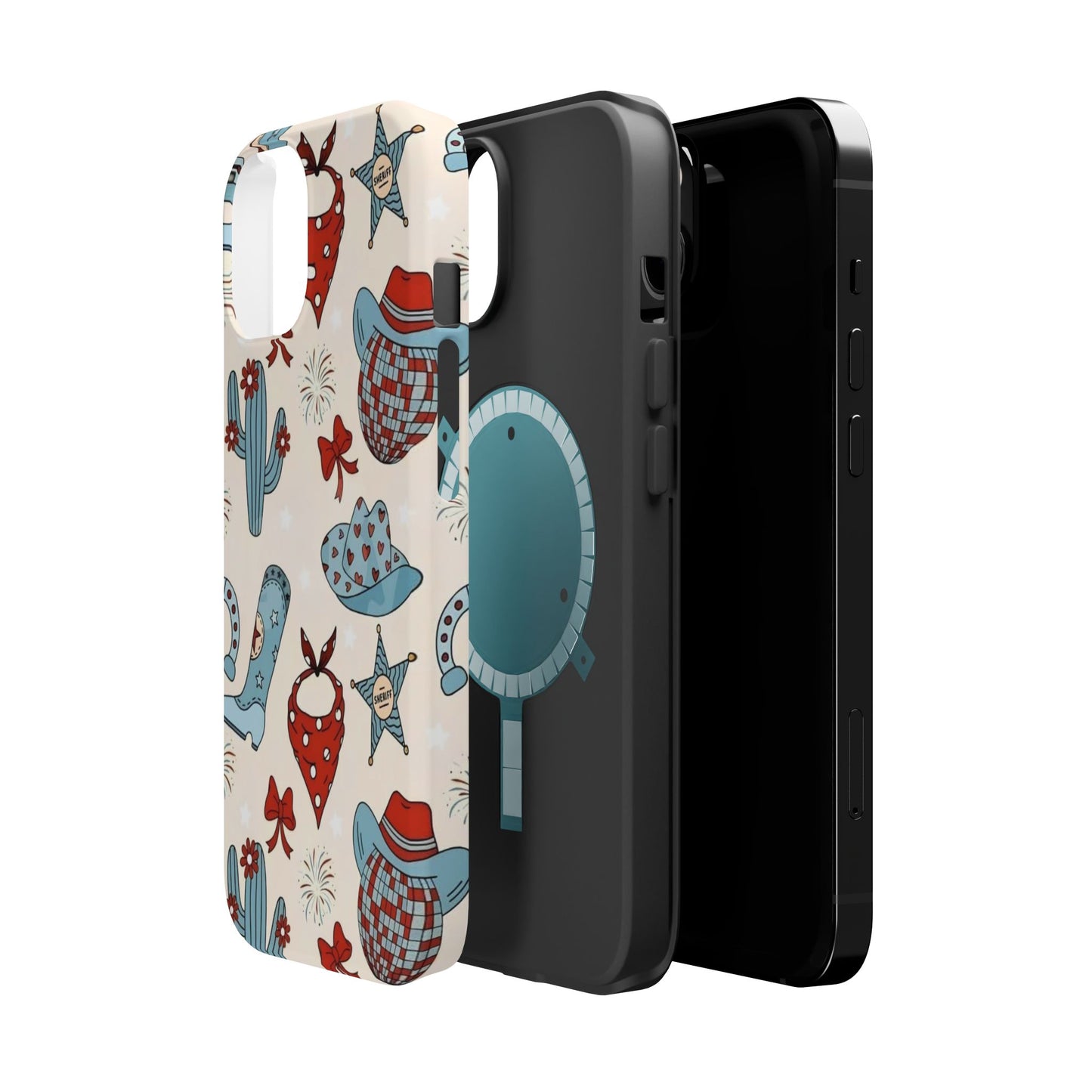 Western Country Pattern Phone Case — Cowboy Boots, Hats & Bandanas Magnetic Impact-Resistant Case