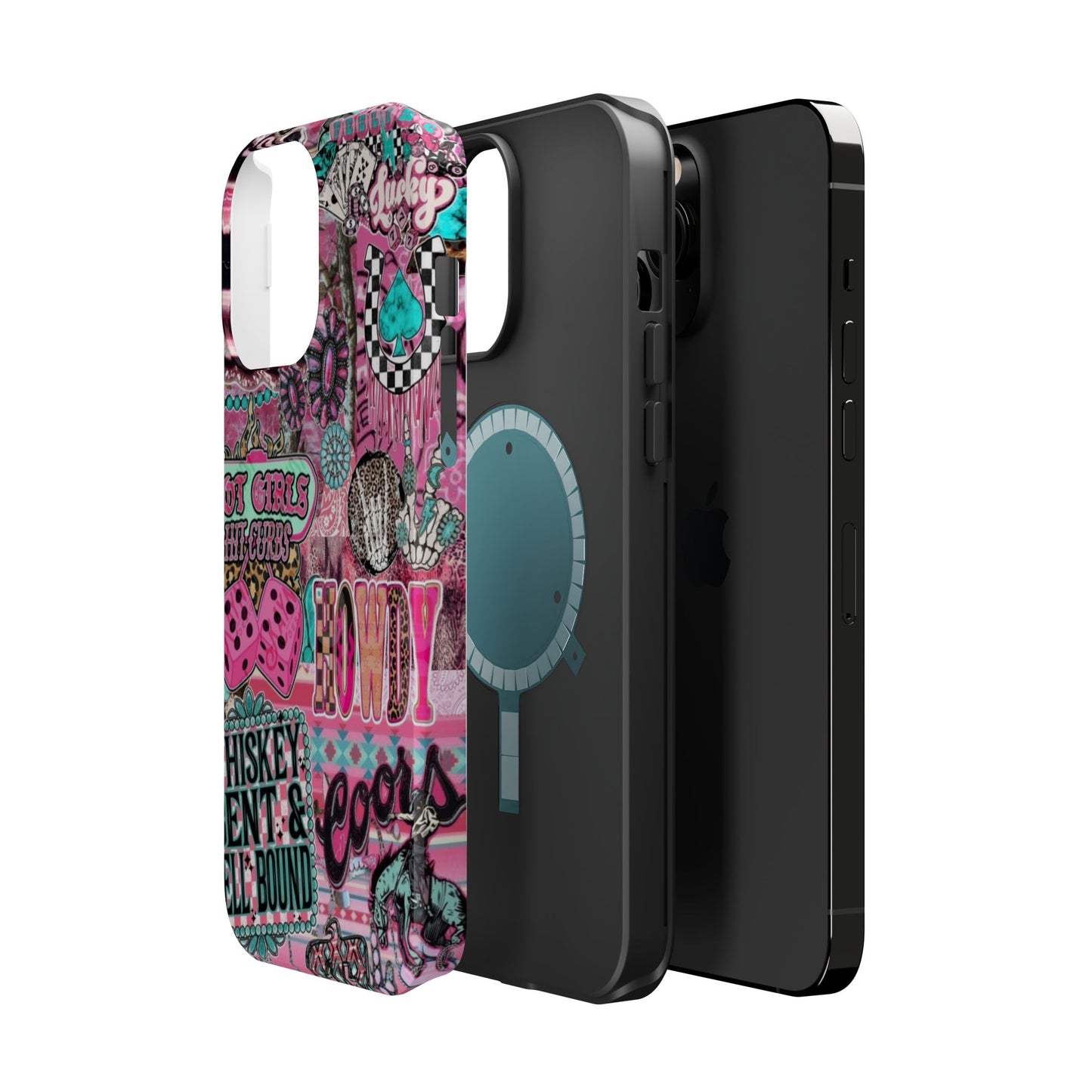 Pink Retro Patchwork Tough Magnetic Phone Case - 'Cowgirl' Sticker Collage