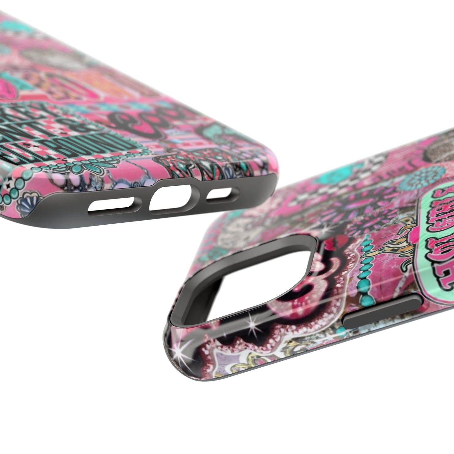 Pink Retro Patchwork Tough Magnetic Phone Case - 'Cowgirl' Sticker Collage