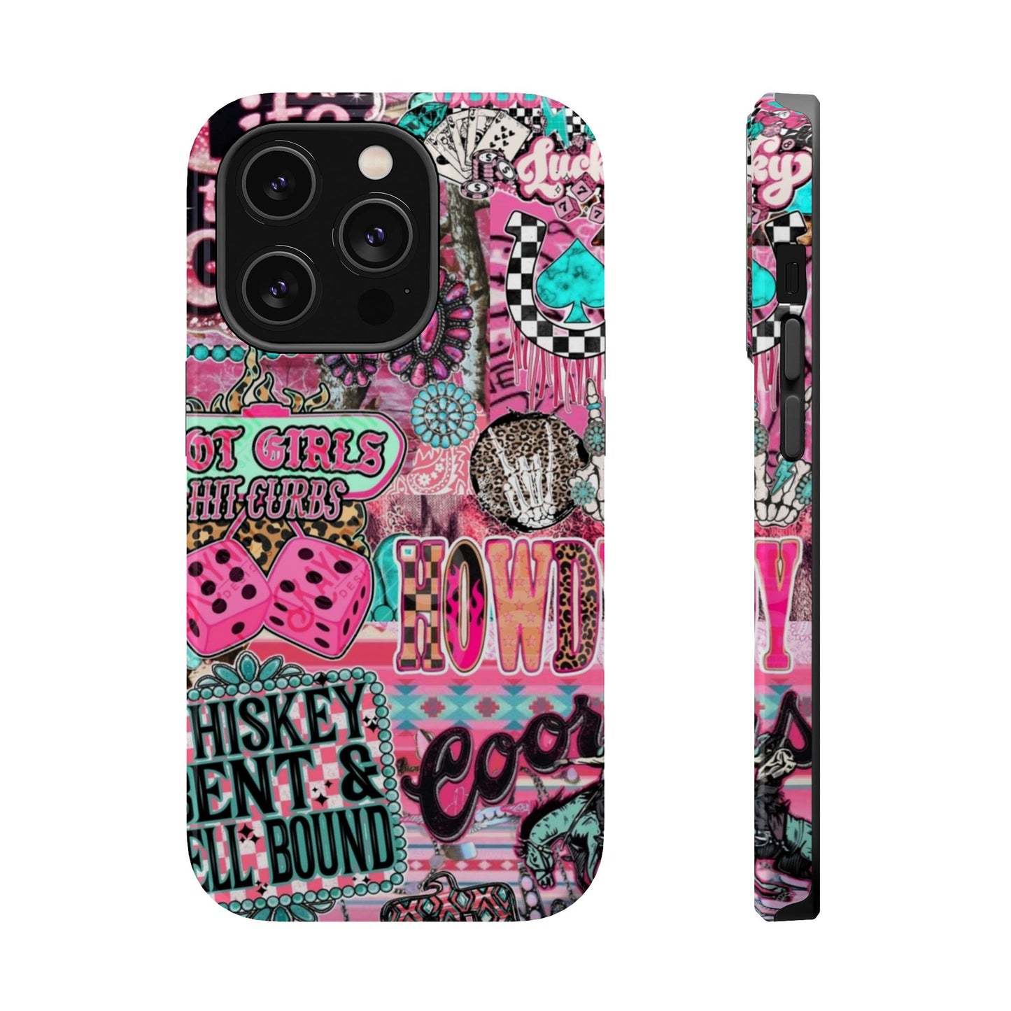 Pink Retro Patchwork Tough Magnetic Phone Case - 'Cowgirl' Sticker Collage