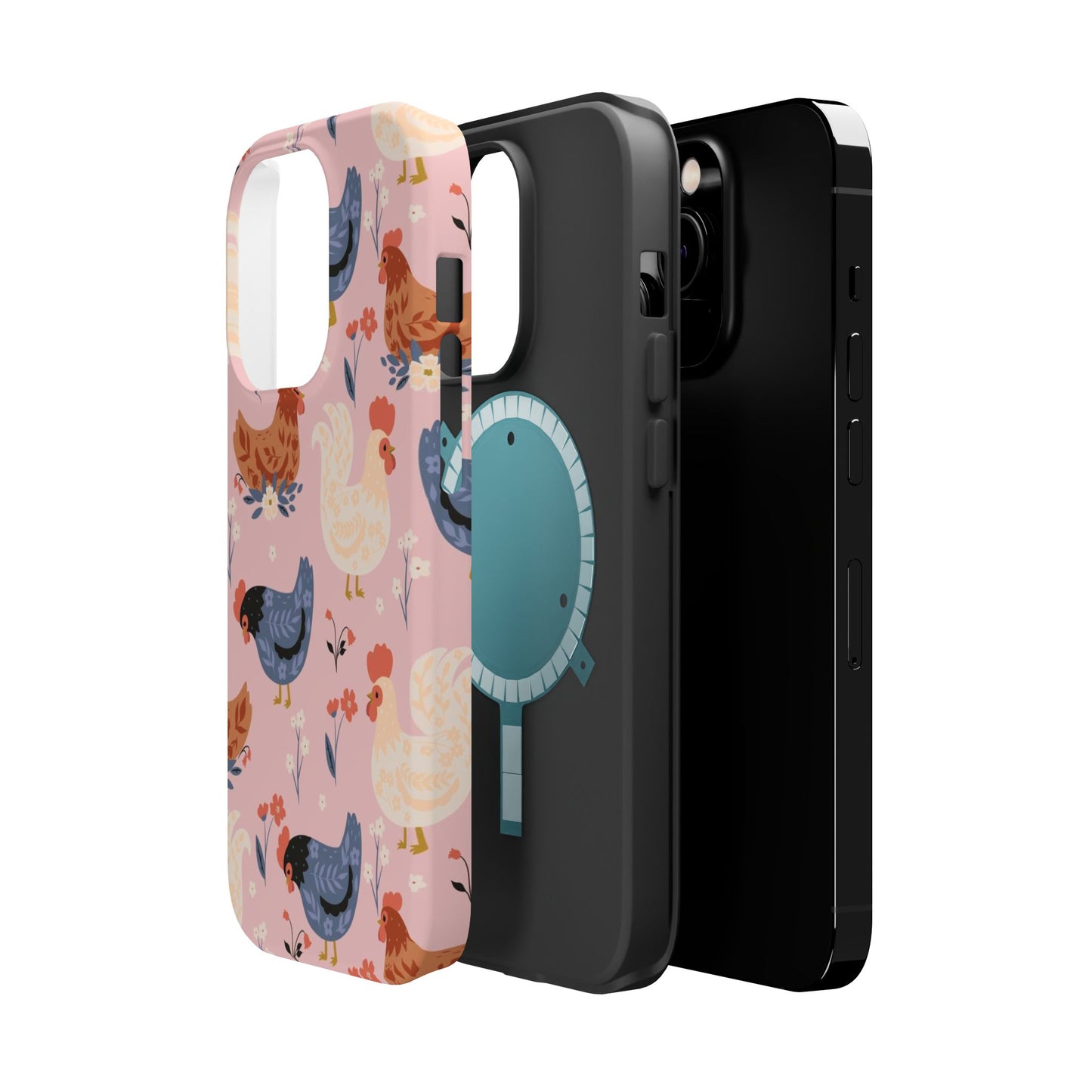 Chicken Pattern Magnetic Impact Phone Case — Cute Pastel Hen Design