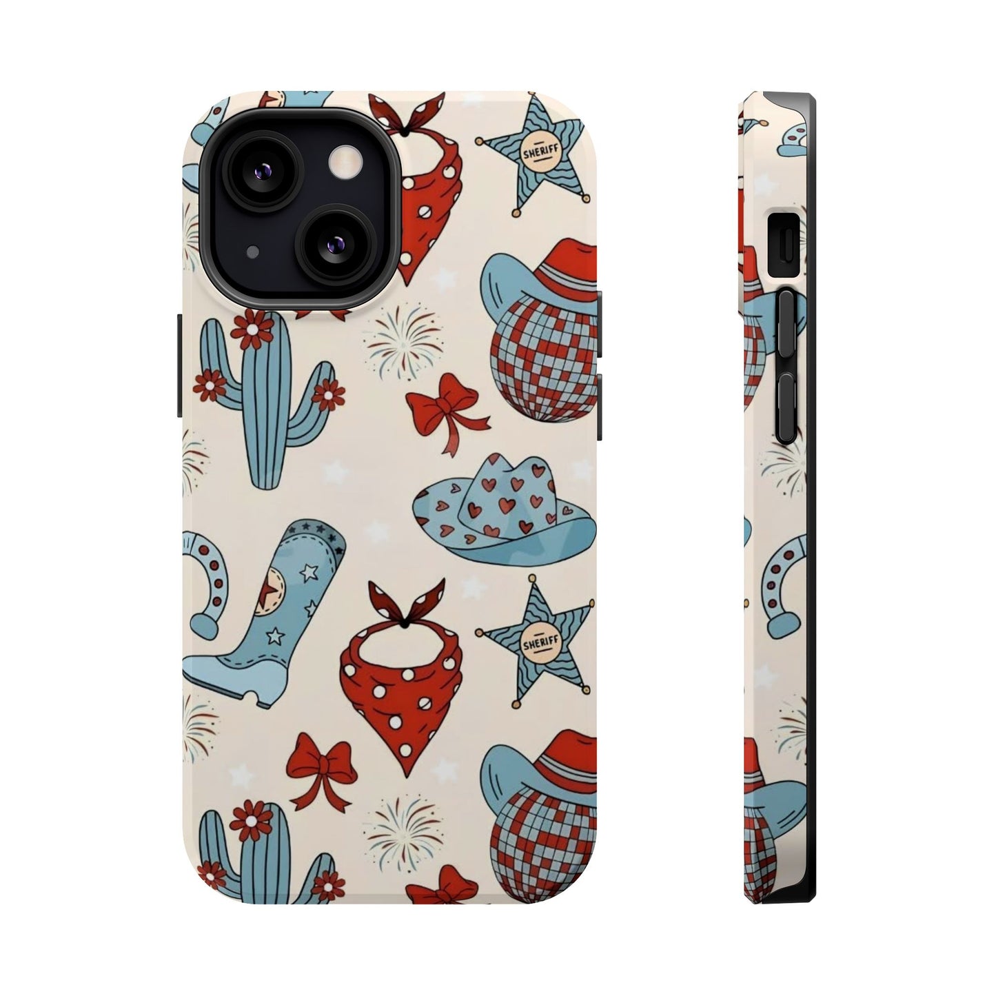 Western Country Pattern Phone Case — Cowboy Boots, Hats & Bandanas Magnetic Impact-Resistant Case
