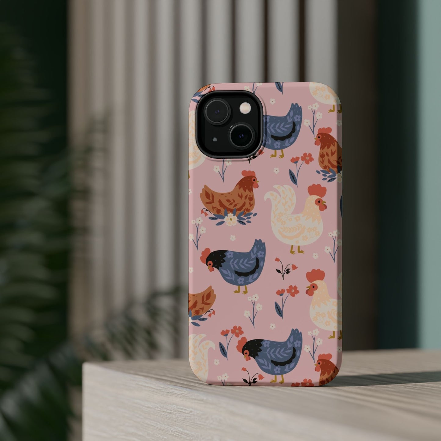 Chicken Pattern Magnetic Impact Phone Case — Cute Pastel Hen Design