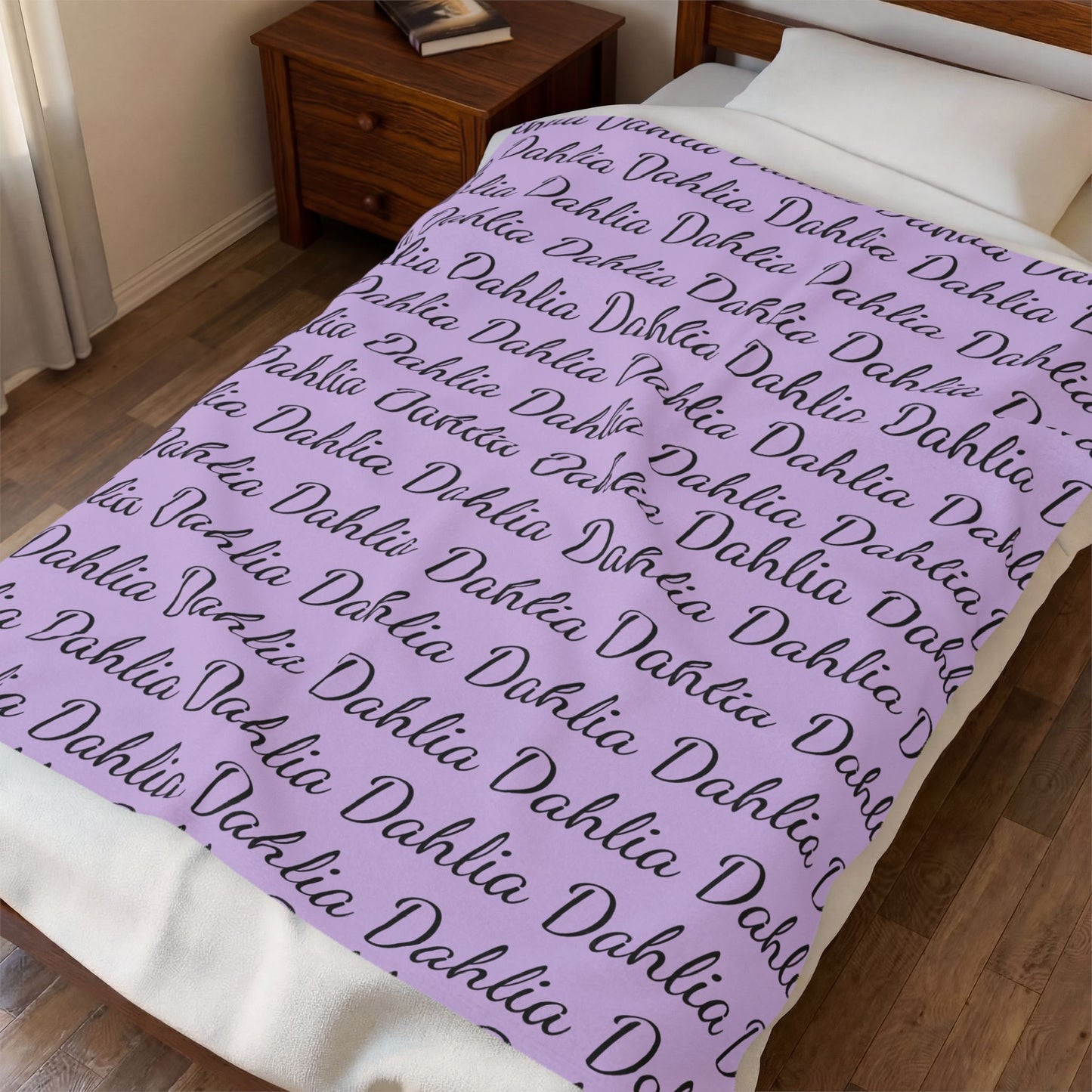 Velveteen Plush Blanket — Lavender Script 'Dahlia' Personalized Throw