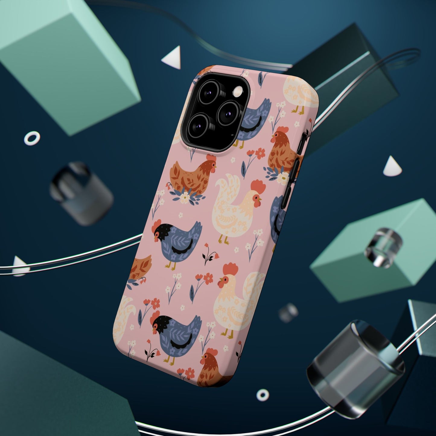 Chicken Pattern Magnetic Impact Phone Case — Cute Pastel Hen Design