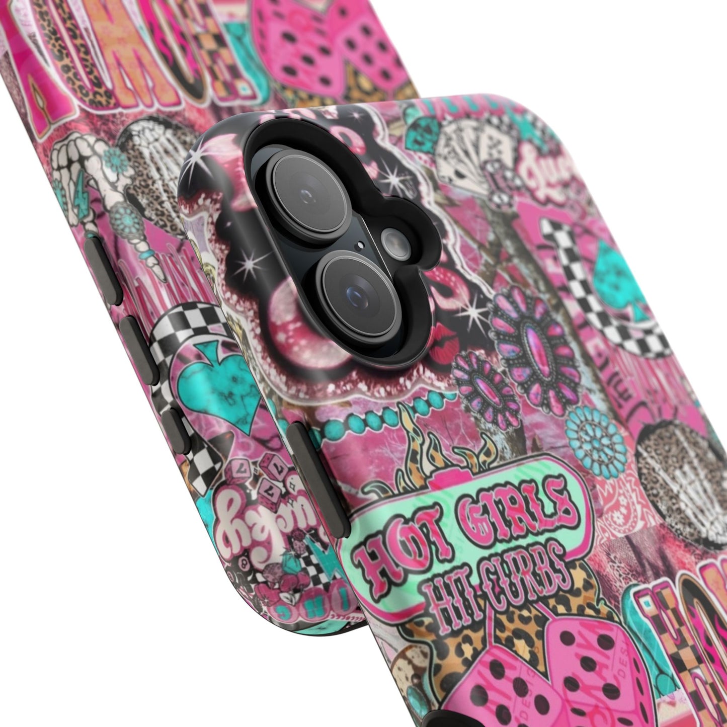Pink Retro Patchwork Tough Magnetic Phone Case - 'Cowgirl' Sticker Collage